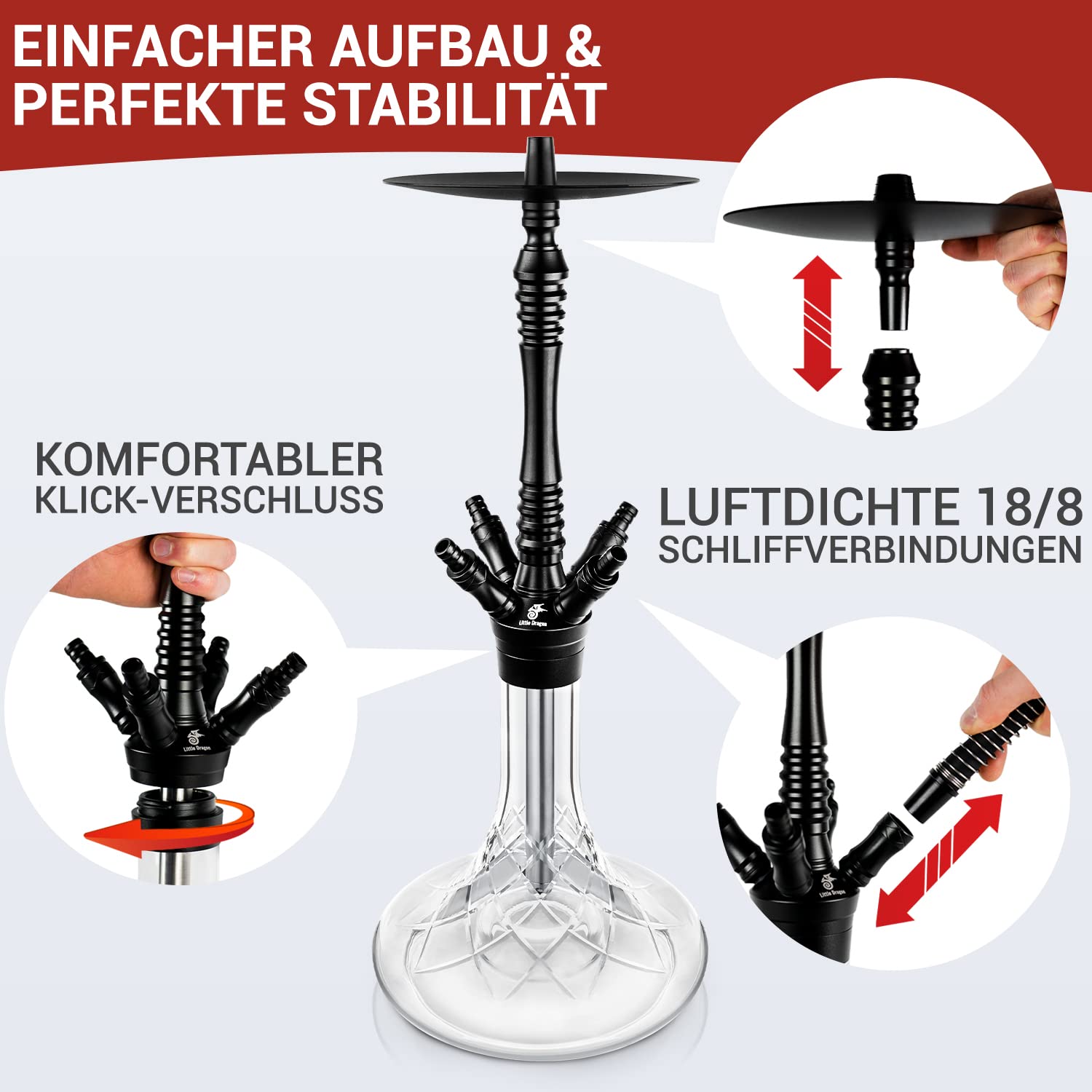 Premium Hookah Set with 4 Hoses - Elegant & Flavorful Hookah Pipe with Click System & Accessories for Ultimate Smoking Experience - Perfect for Parties, Lounges & Relaxation
