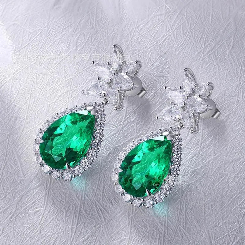 10K Gold Lab-Grown Emerald Earrings with Moissanite - Hydrothermal Emerald Fine Jewelry for Women - Perfect for Parties, Weddings & Gifts