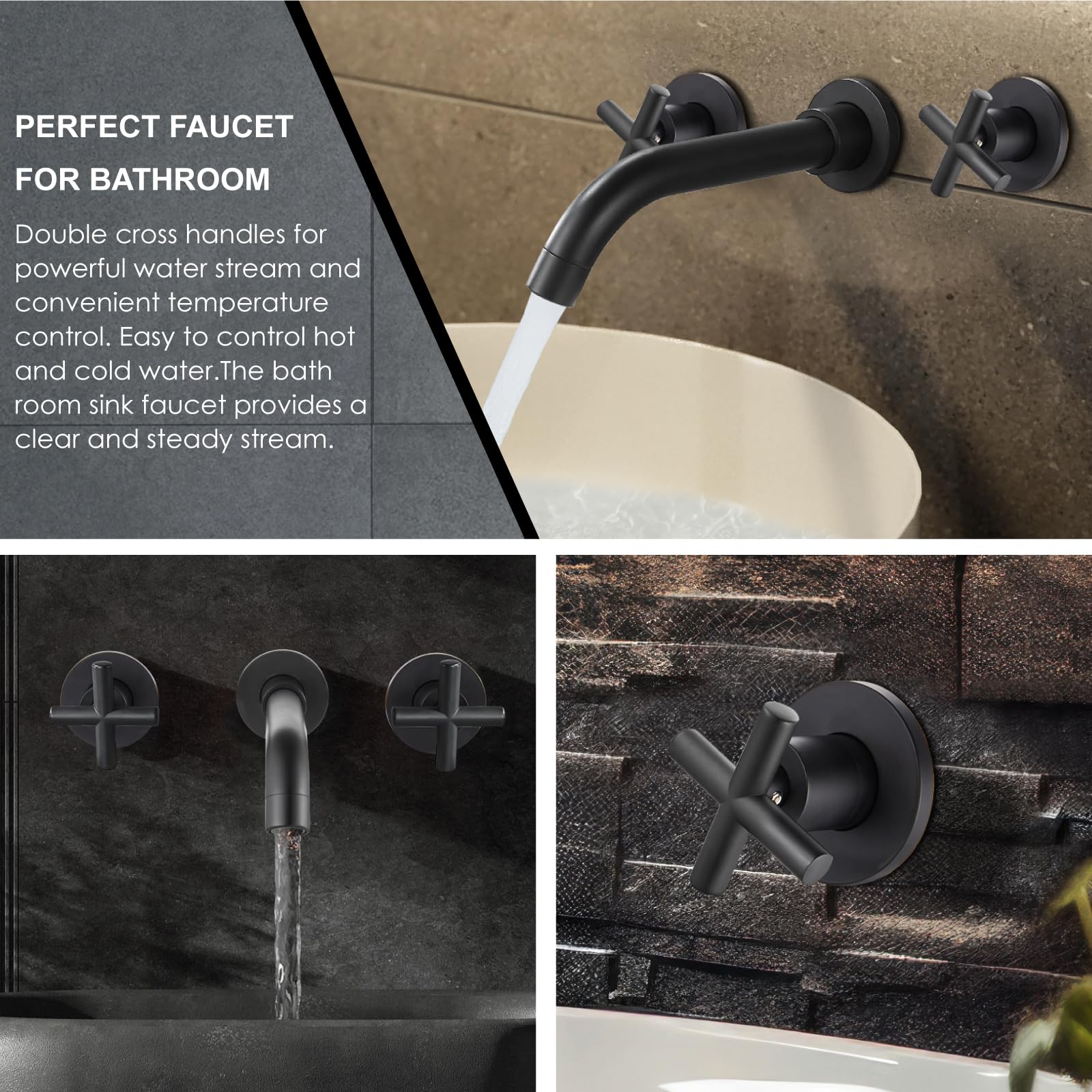 Midanya Matte Black Bathroom Sink Faucet - Double Handle Widespread Tap for Vanity