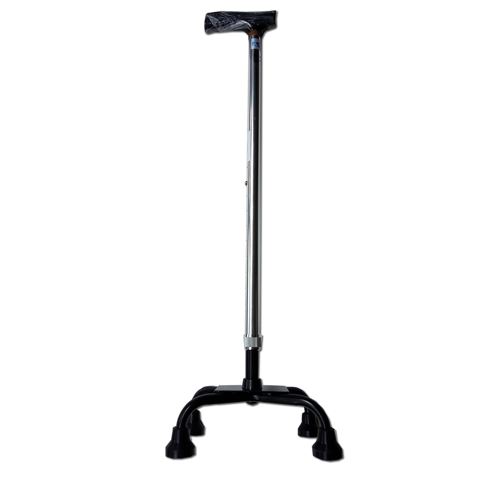 Adjustable Height Quad Cane Walking Stick with Silver Shaft & Black Small Base - Lightweight Mobility Aid for Seniors & Injury Recovery - Perfect for Indoor & Outdoor Use