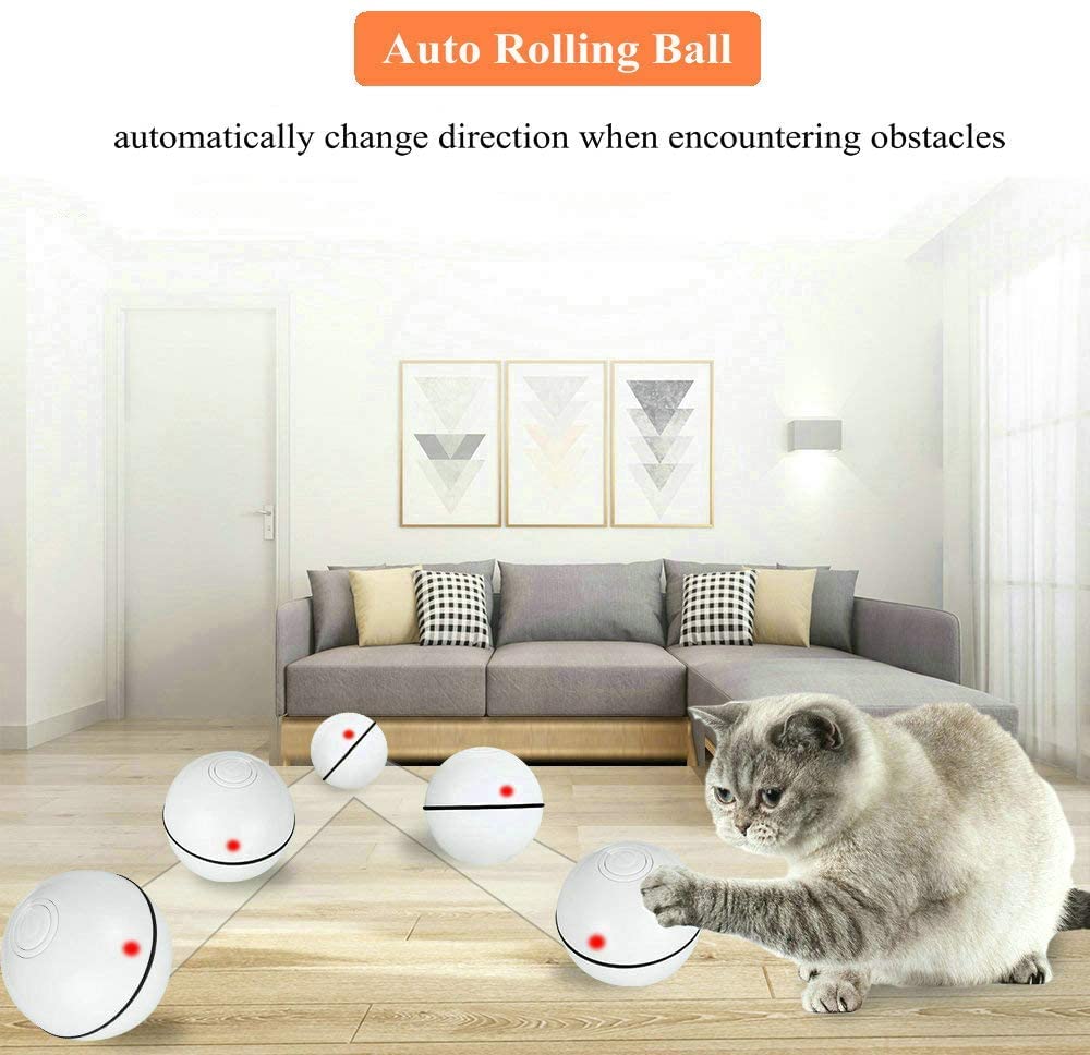 Interactive Cat Toys Ball - Smart Automatic Rolling Kitten Toy with LED Lights & Timer, USB Rechargeable Motion Ball for Indoor Cats - Perfect Exercise Gift for Playful Kittens & Adult Cats (Ideal for Boredom Relief & Nighttime Play)