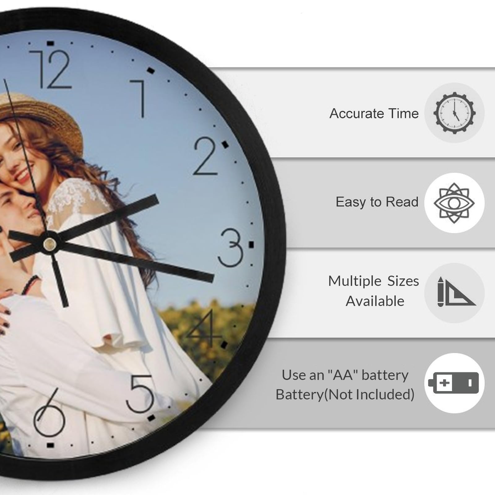 Custom Photo Wall Clocks - Silent Non-Ticking Personalized Round Clock for Home, School, Kitchen & Bathroom Decor | Perfect Gift for Family & Cat Lovers (Black, Multiple Sizes) | Ideal for Living Rooms, Bedrooms & Office Spaces