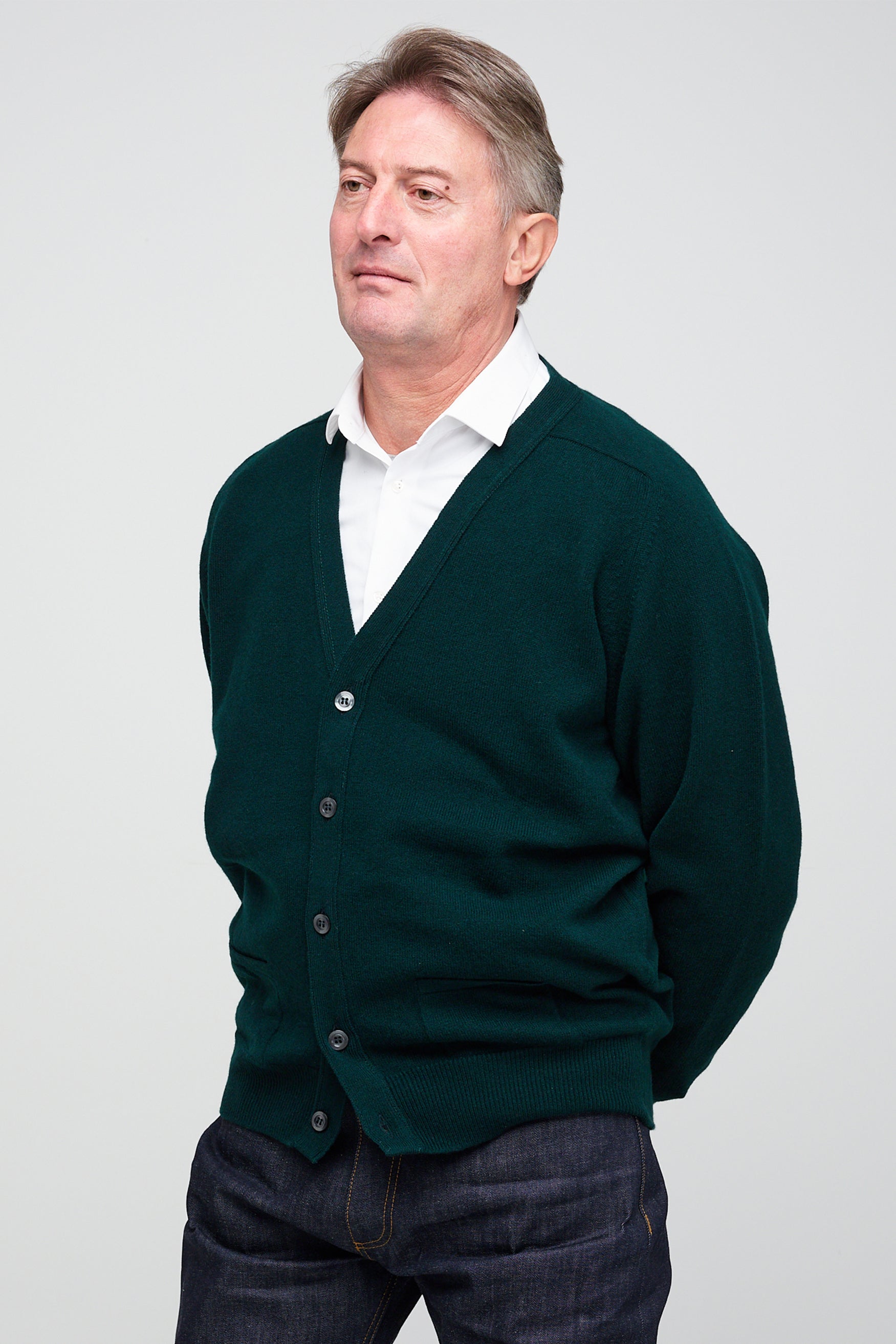 Premium Men's Lambswool Cardigan Sweater - Soft Bottle Green Pullover for Winter & Fall | Cozy Office Wear, Casual Outings & Holiday Gifts