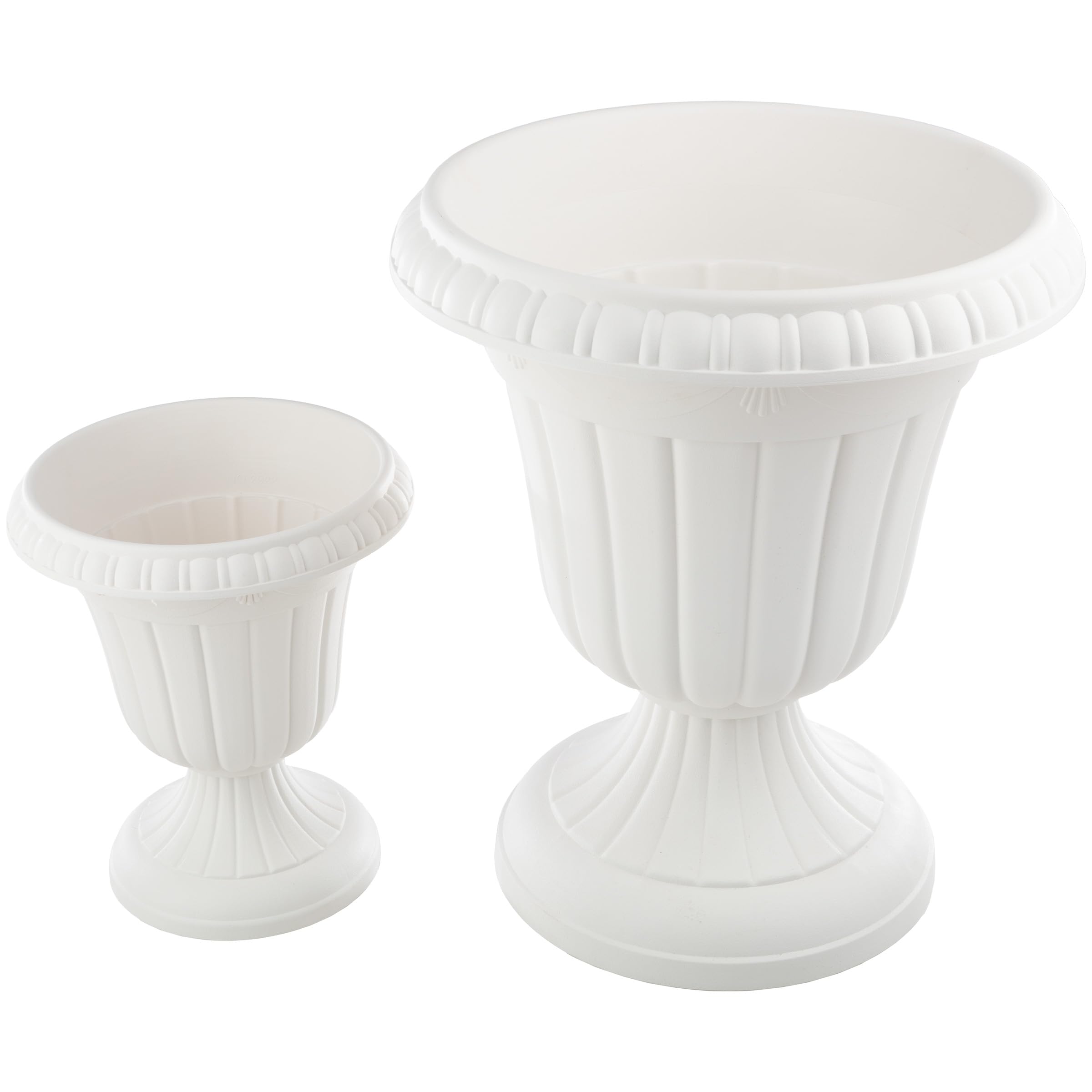 Pure Garden Outdoor Planter 2-Pack - Large & Small White Plastic Urn Planters for Indoor/Outdoor Use | Perfect for Flowers, Succulents & Home Gardening | Front Porch, Patio, Balcony, Garden & Entryway Decor | Great for Spring Planting, Holiday Decor & Year-Round Home Improvement Projects