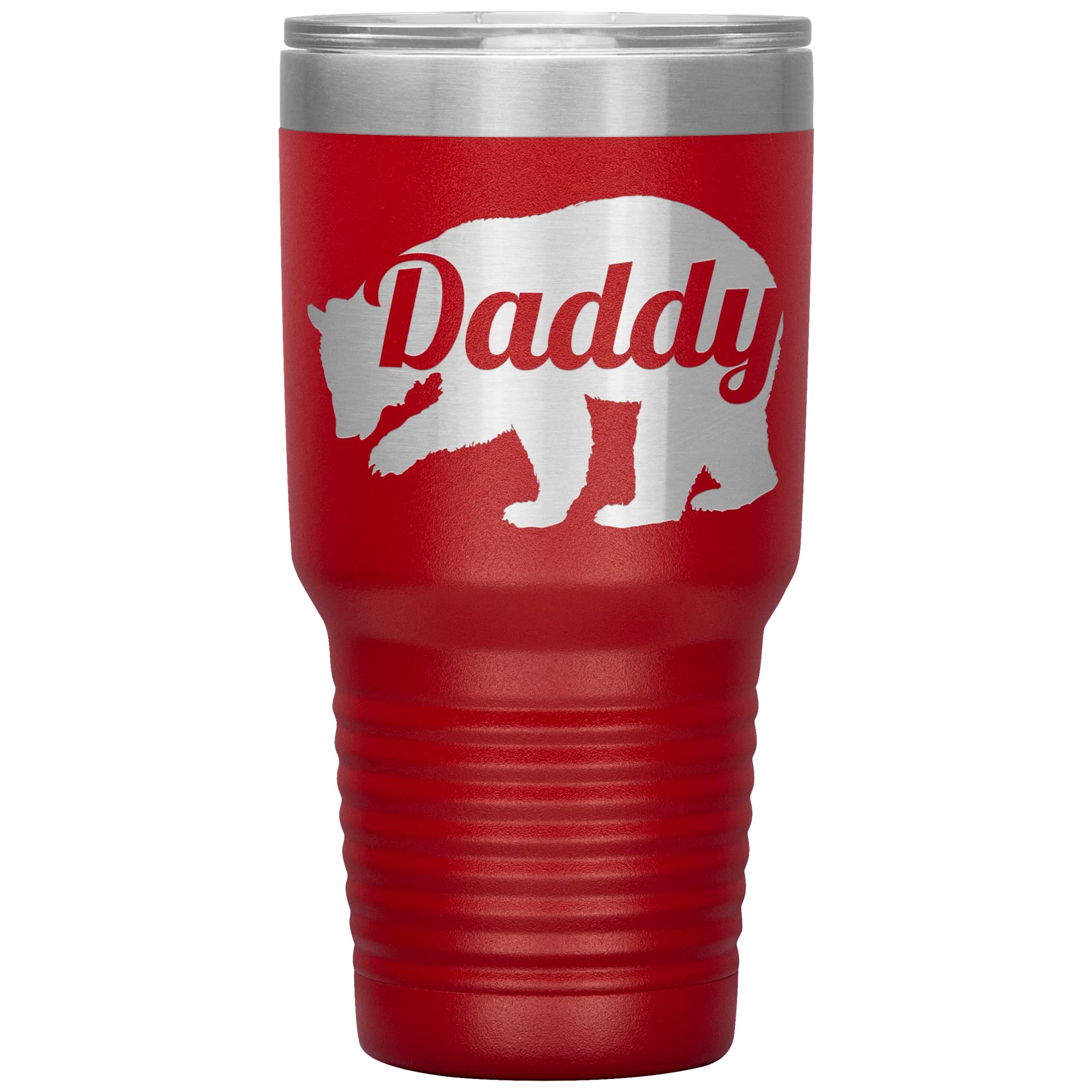 Daddy Bear Tumbler - 30oz Insulated Stainless Steel Cup with Engraved Design - Perfect Father's Day Gift, Birthday Present for Dad - Great for Coffee, Tea & Cold Drinks at Home, Office or Travel