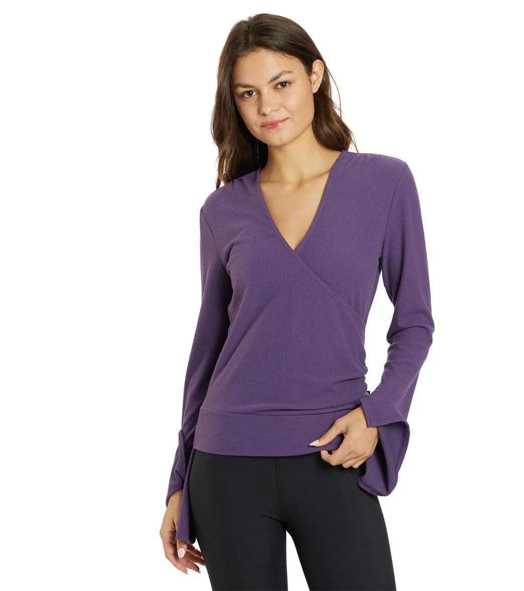 Thrive Société Women's Pleated Wrap Pullover Sweater - Loganberry Purple | Casual Chic Knit Top for Work, Dates & Fall Layering