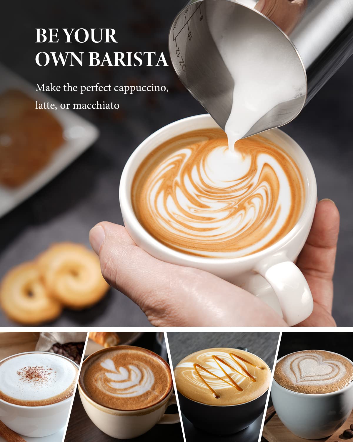SHARDOR 12oz/350ml Stainless Steel Milk Frothing Pitcher - Barista Espresso Frother Cup for Latte Art, Cappuccino & Coffee - Perfect for Home & Cafe Use