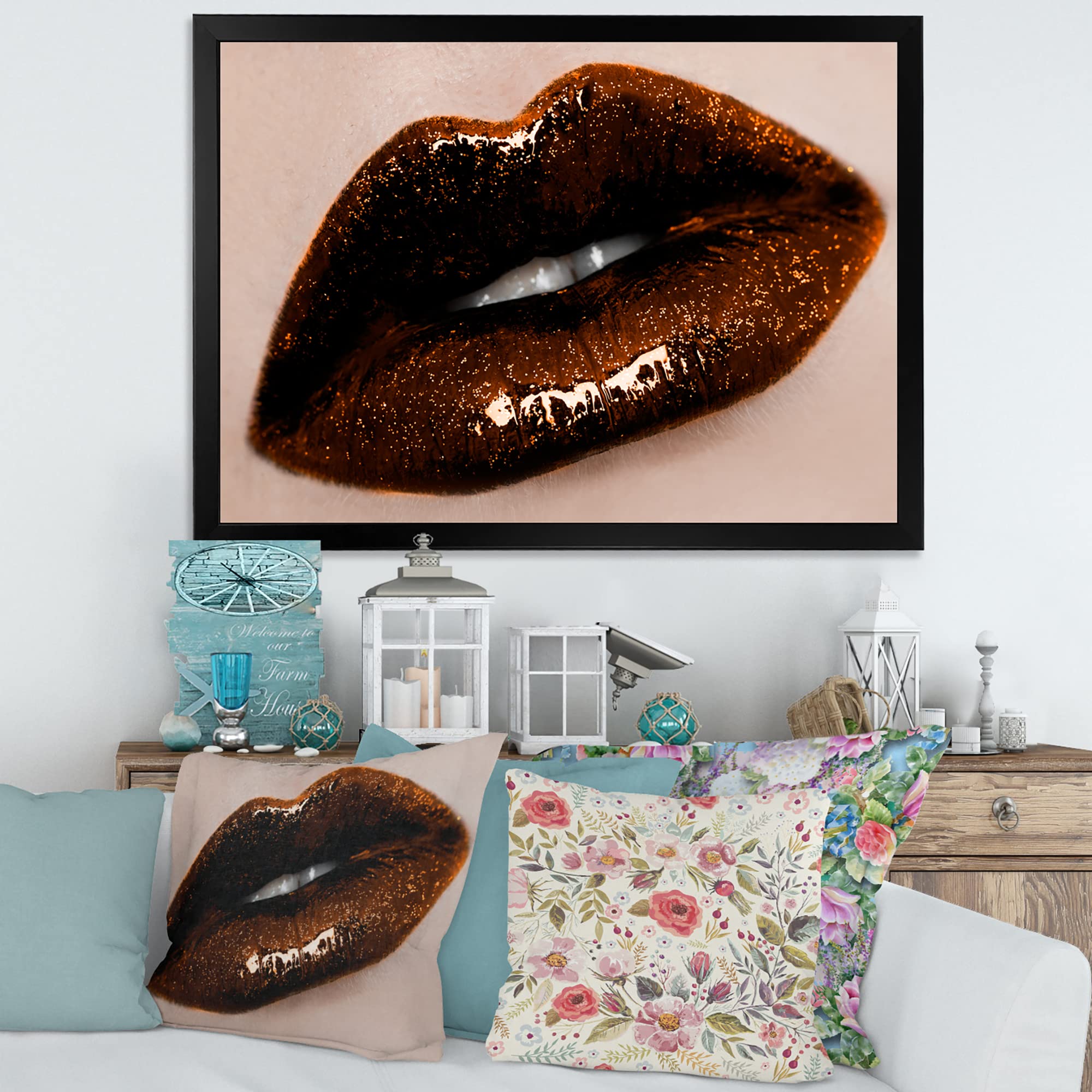 Close-Up of Gorgeous Woman Lips II - Modern Framed Wall Art Print for Living Room, Bedroom & Office Decor