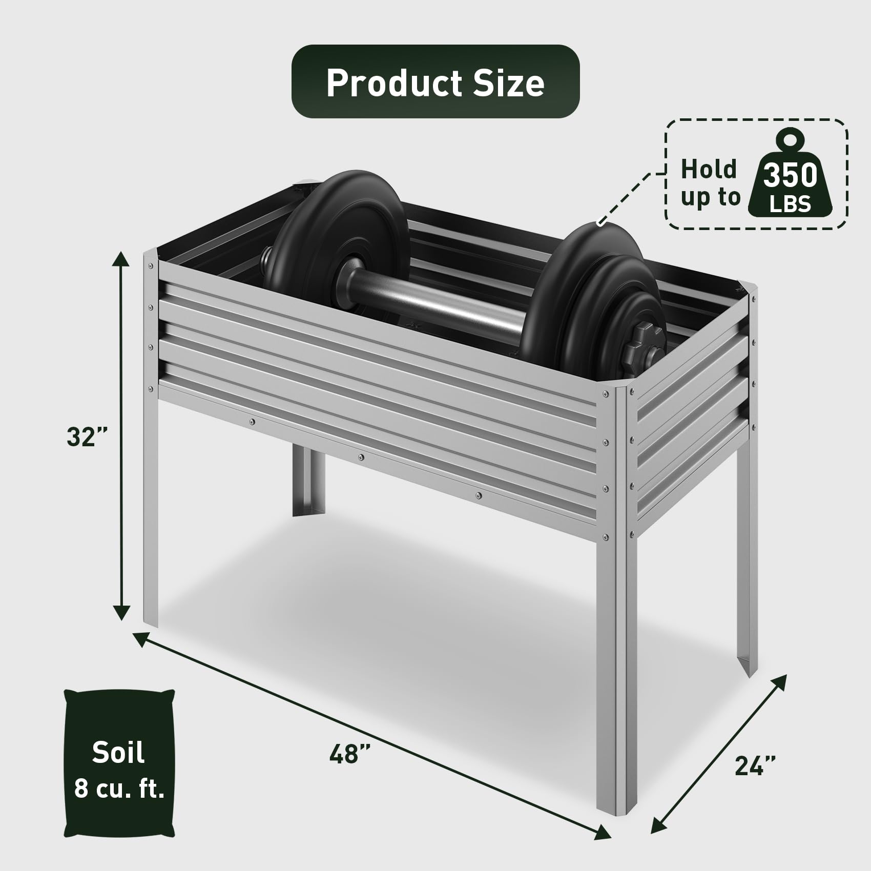 Galvanized Raised Garden Bed 48x24x32 Inches - Elevated Metal Planter Box for Vegetables, Flowers, Herbs - Outdoor Gardening with Legs - Easy Assembly Silver - Perfect for Backyard, Patio, and Urban Farming