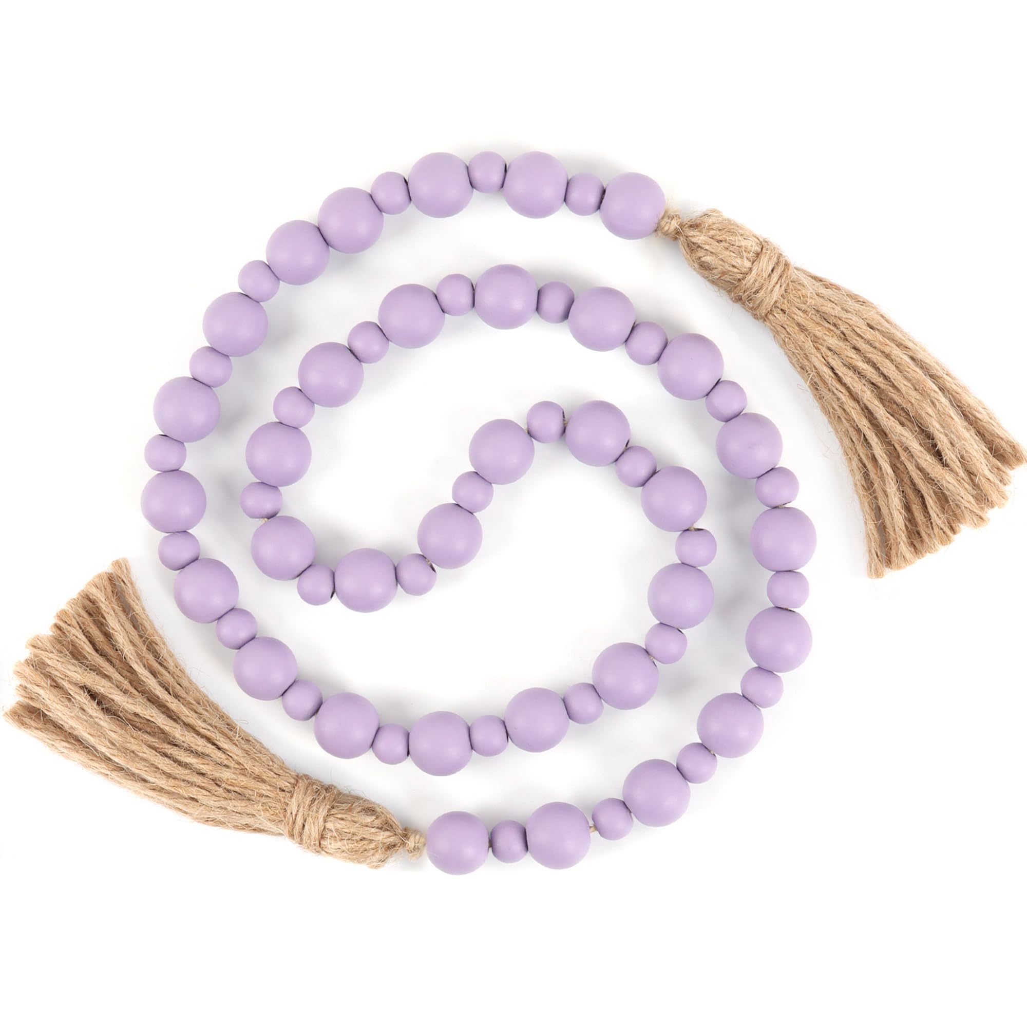 Yagoo Wood Bead Garland with Tassels - Rustic Farmhouse Decor, Boho Prayer Beads for Home, Wall & Wedding Decorations (Purple) - Perfect for Boho Bedroom, Nursery & Party Backdrops