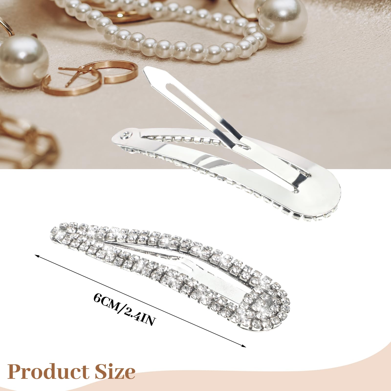 2.4 Inch Rhinestone Hair Clips for Women - 6PCS Silver Snap Barrettes, Sparkly Hair Pins for Girls & Women - Perfect for Weddings, Parties & Daily Hair Accessories
