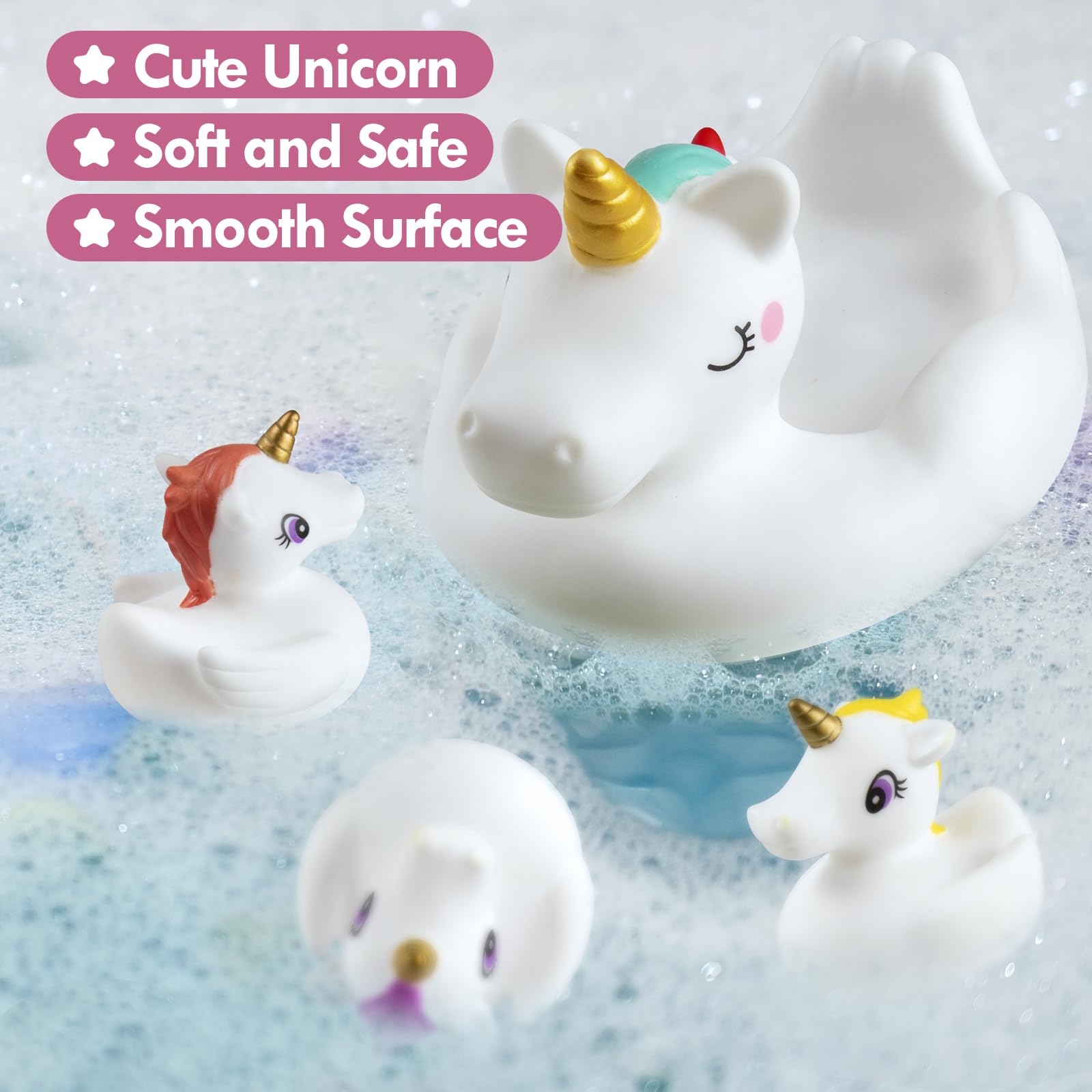 No Hole Bath Toys for Toddlers 1-3 Years - Soft Unicorn Bathtub Toys Set for Kids, Perfect Gift for Girls & Boys - Fun Bath Time Play for Sensory Development & Water Safety