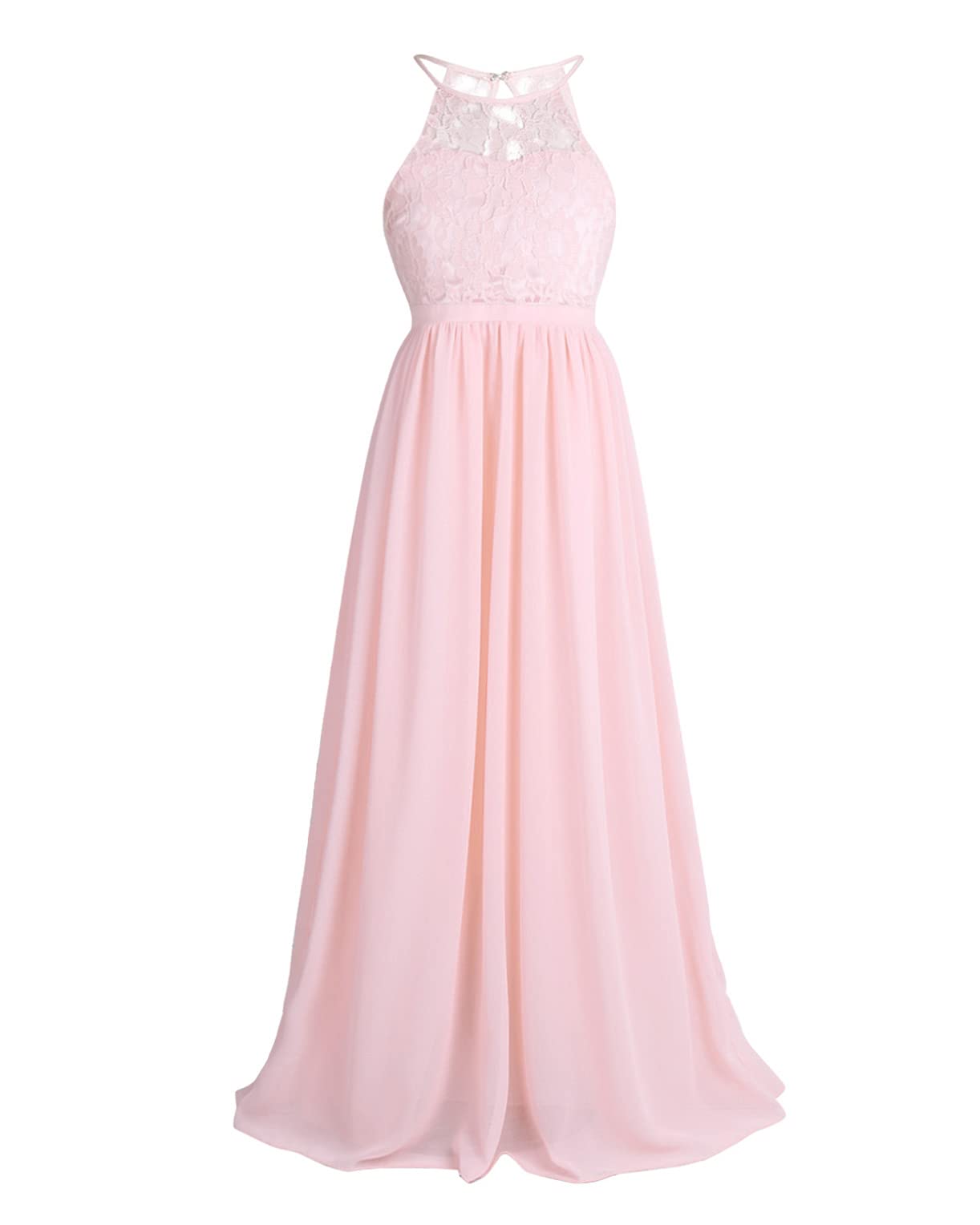 Hularka Girls Princess Flower Girl Dress - Halter Neck Floral Lace Chiffon Wedding Bridesmaid Gown for Kids, Proms & Special Occasions | Perfect for Weddings, Birthday Parties & Formal Events