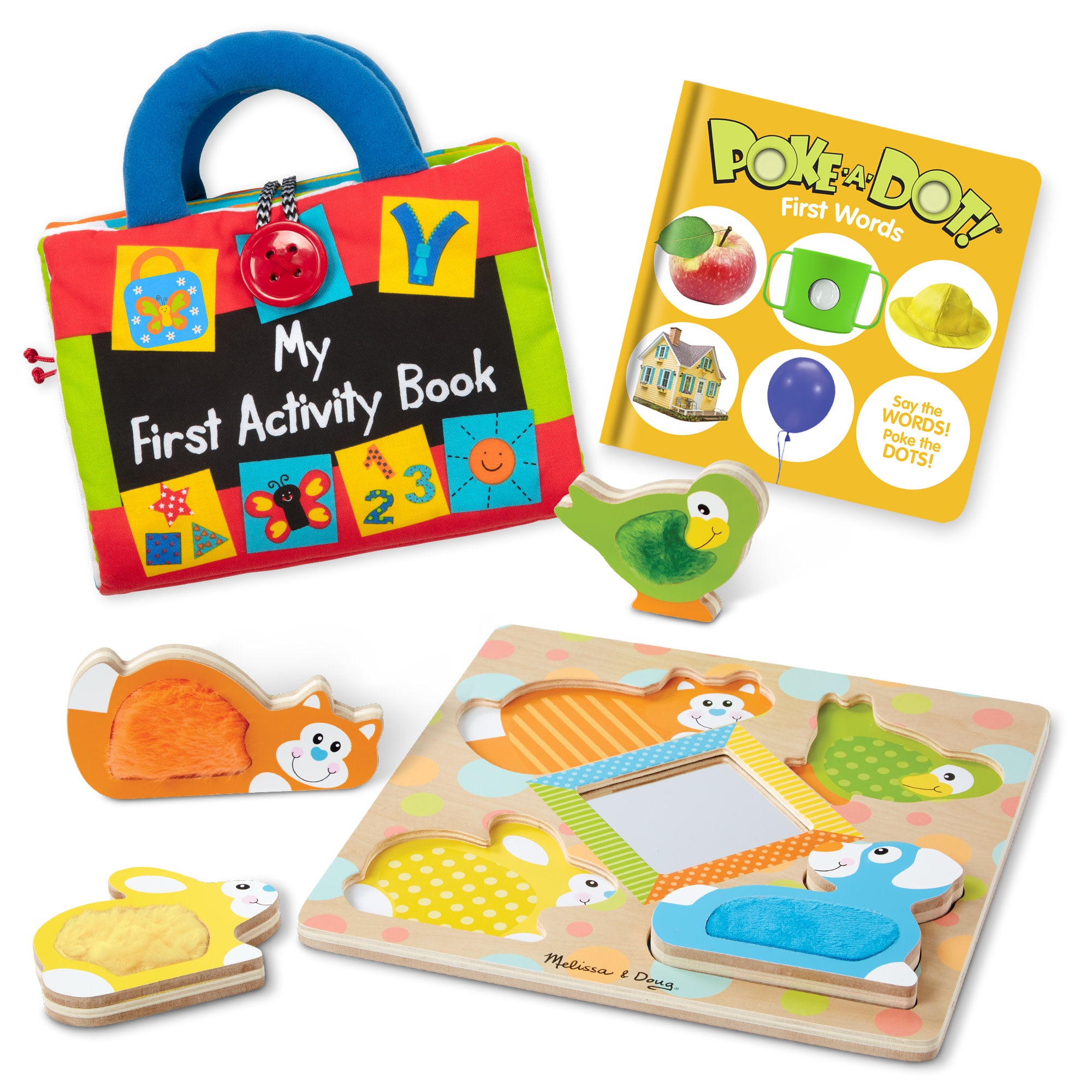 My First Activity Book & Poke-A-Dot First Words Baby Gift Set with Peek-a-Boo Touch & Feel Puzzle - Perfect for Newborn Learning, Toddler Sensory Development & Baby Shower Gifts