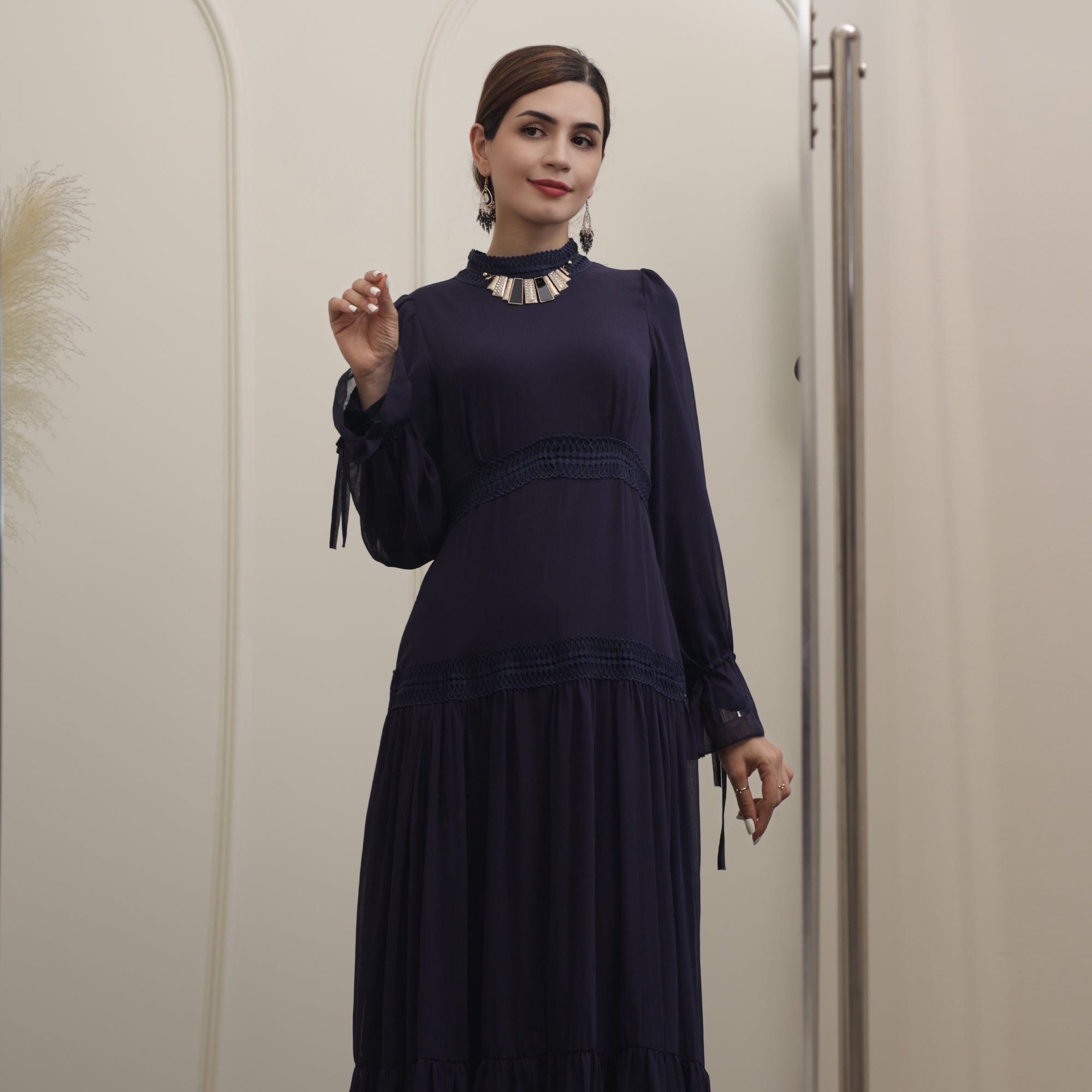 Dalila Maxi Dress in Navy Blue - Elegant Long Flowy Dress for Women, Perfect for Beach Vacations, Summer Parties & Casual Outings