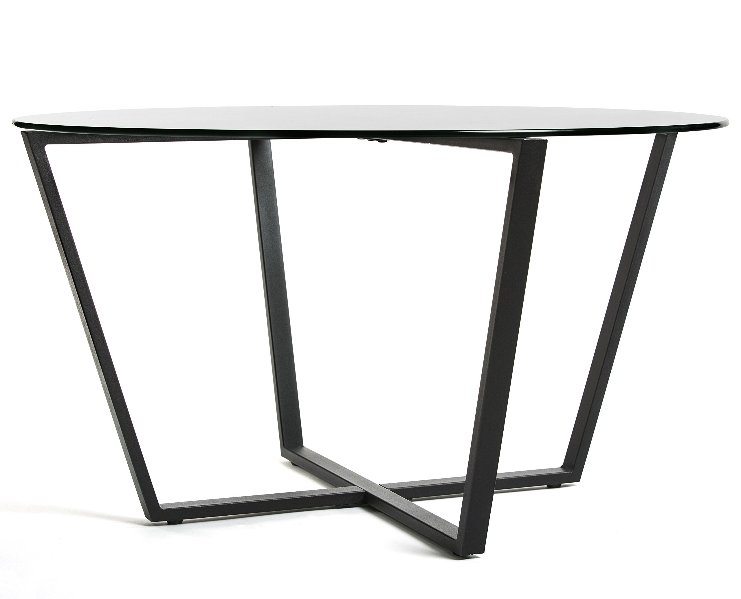 Modern Mango Wood Round Glass Coffee Table with Steam Bent Legs - Clear Tempered Glass Top & Black Metal Base for Living Room, Dining Room, Office - Perfect for Small Spaces, Lounge Areas & Contemporary Home Decor