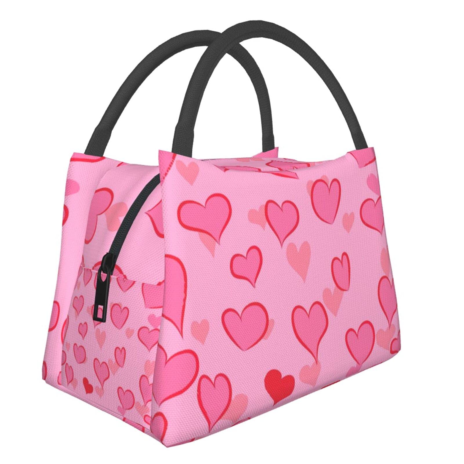 Heart Pattern Insulated Lunch Box Bag - Portable & Leak-Proof Lunch Tote for Women, Men, Kids - Perfect for School, Office & Picnics