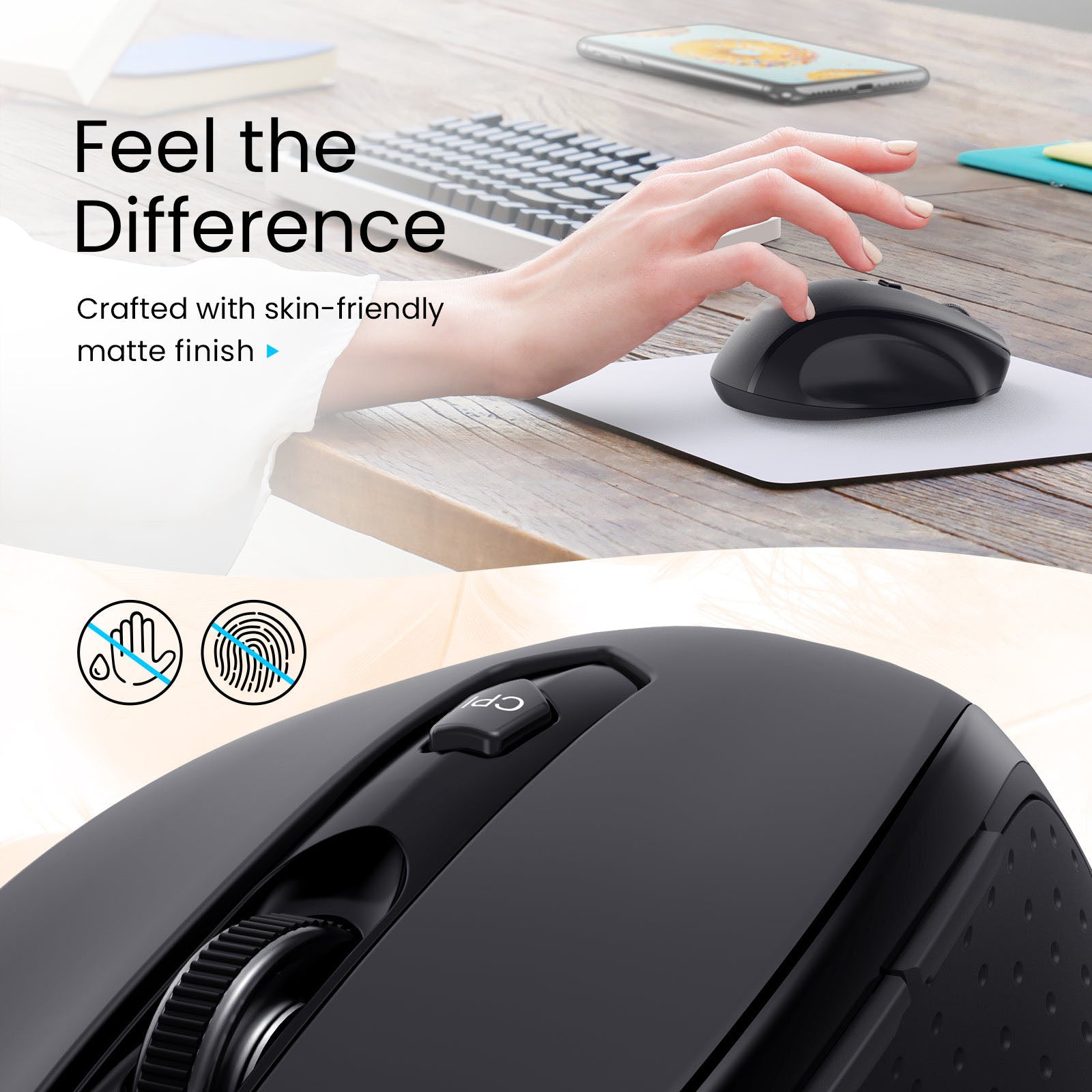 2.4G Wireless Optical Mouse with USB Receiver - Ergonomic Design for Laptop, PC, Gaming & Office Use (Black)