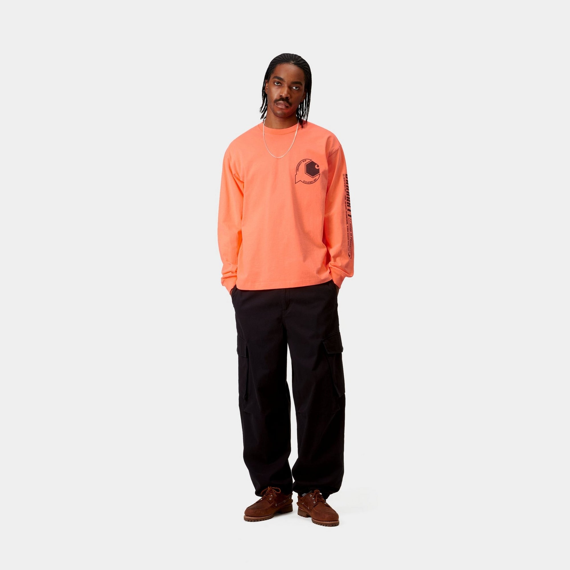 Long Sleeve Industrial Work T-Shirt - High Visibility Lumo Orange & Black - Durable Safety Shirt for Construction, Warehouse & Outdoor Work