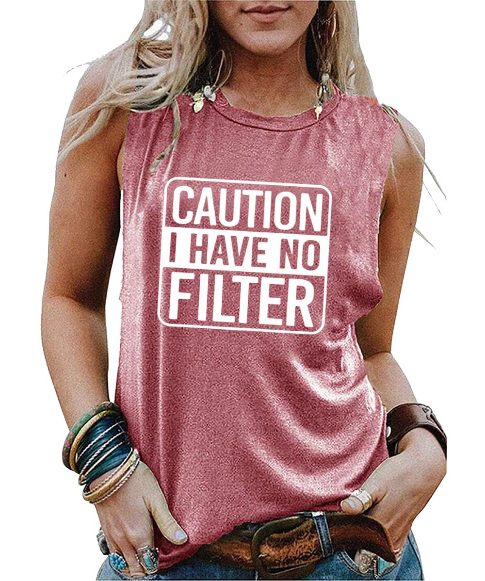 Funny 'Caution I Have Two Filters' Women's Tank Top - Sleeveless Letter Print Tee for Casual Wear | Perfect for Summer Outfits, Beach Parties & Funny Gift Ideas