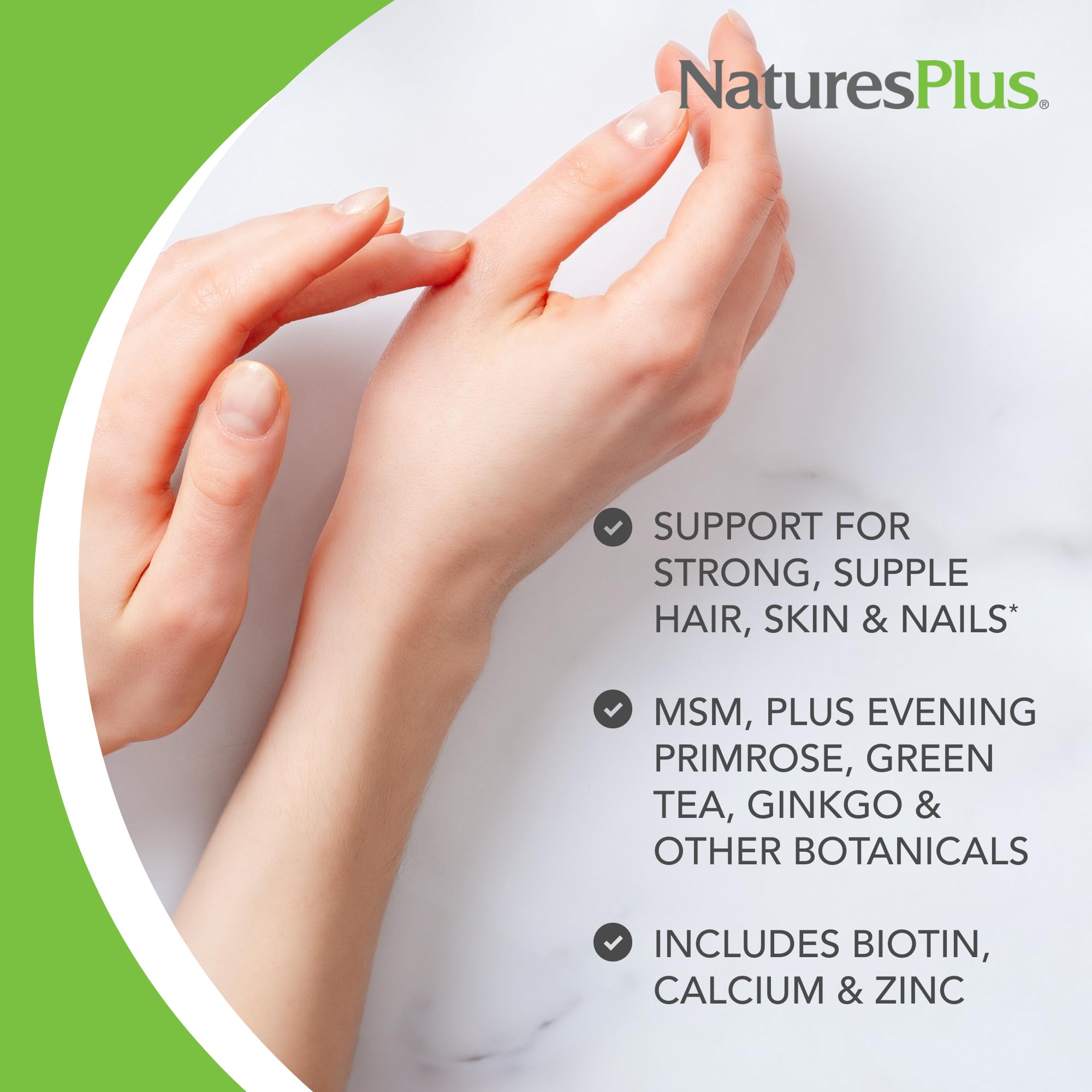 Natures Plus Hair Skin & Nails Supplement - 60 Vegan Tablets for Stronger Hair, Healthy Skin & Nails - Vegetarian, Gluten-Free, 30 Servings - Perfect for Daily Beauty & Wellness Routine