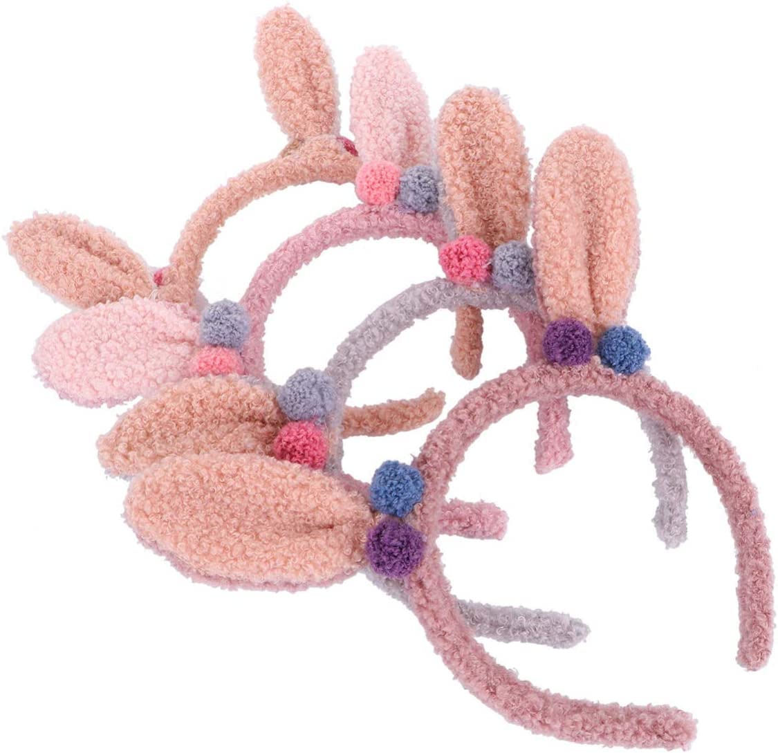 Easter Bunny Ears Headband Set - 4Pcs Plush Rabbit Ear Hairbands for Women & Girls, Animal Ear Hair Hoop for Cosplay, Halloween, Easter Costume Accessories - Perfect for Parties, Dress-Up & Themed Events