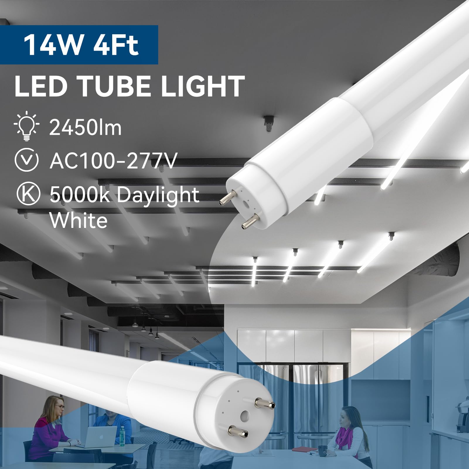 30 Pack T8 LED Bulbs 4 Foot - 14W 5000K Daylight White LED Fluorescent Tube Replacement (2450 LM) - Plug & Play or Ballast Bypass - Frosted Cover for Office, Garage, Warehouse Lighting