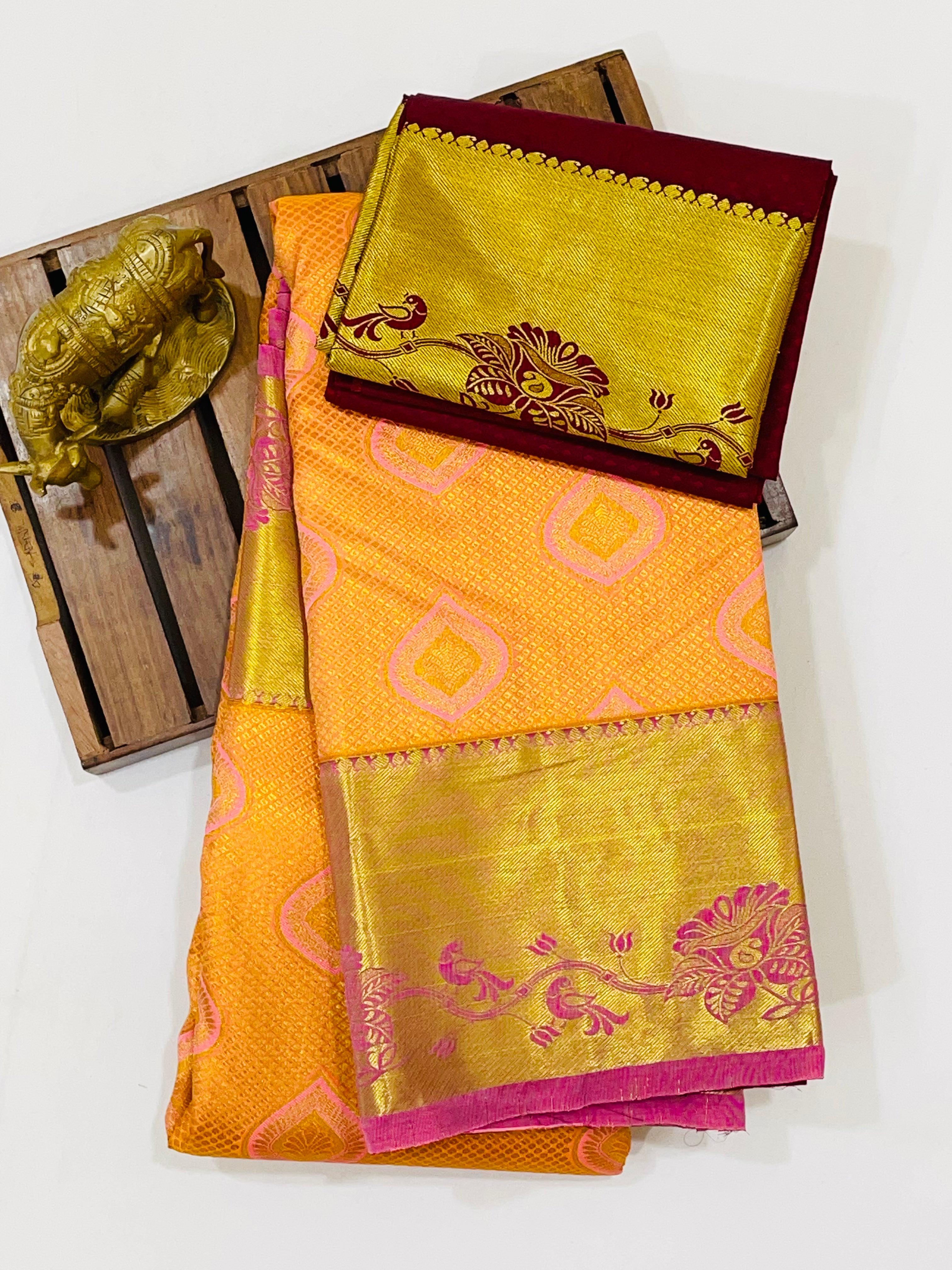 Elegant Orange Pure Kanchi Silk Saree for Women - Traditional Indian Bridal & Party Wear - Perfect for Weddings, Festivals & Special Occasions