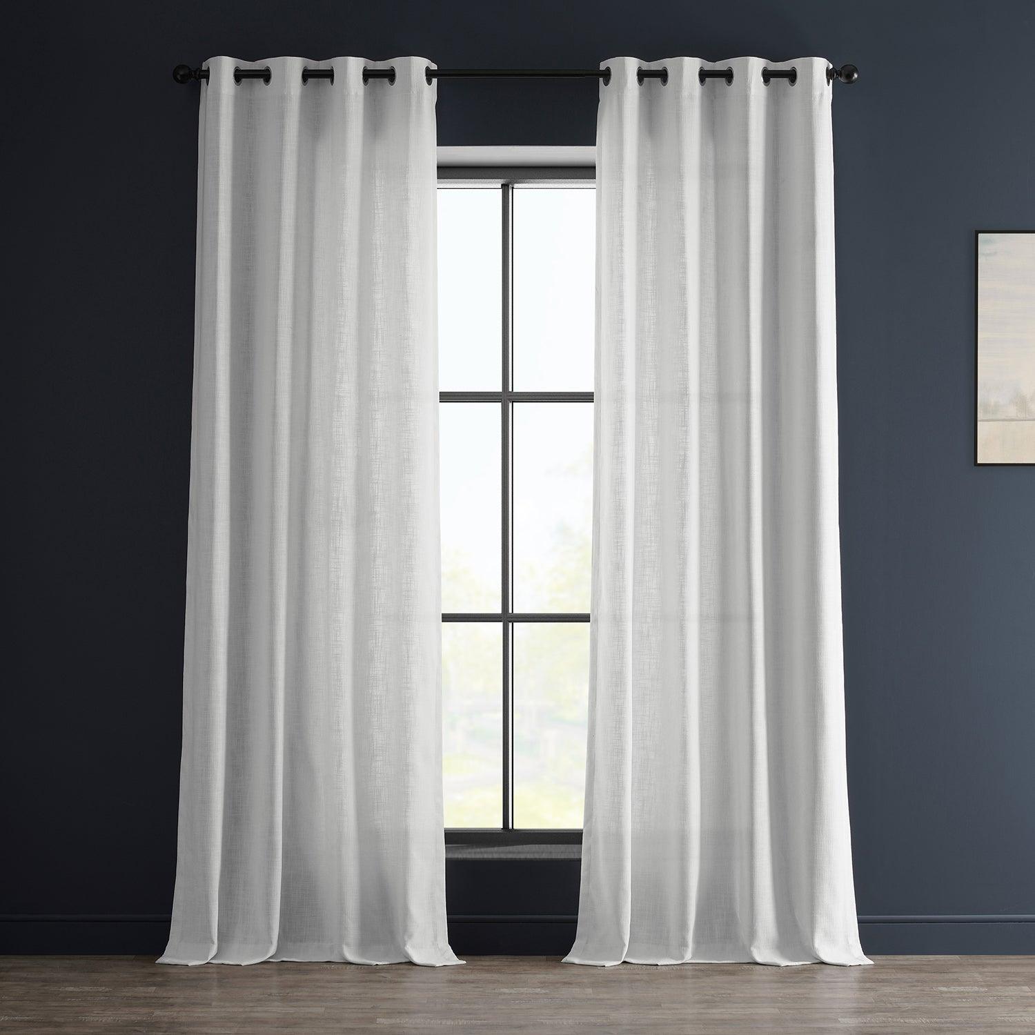 Premium White Rice Grommet Blackout Curtains - Heavy Duty Faux Linen Window Drapes for Living Room & Bedroom - Noise Reducing & Light Blocking Home Decor