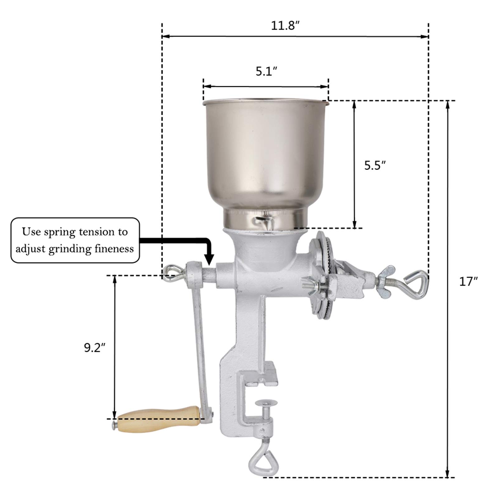Premium Hand Crank Grain Mill - Manual Corn Grinder with Table Clamp | Aluminum Alloy Wheat, Nut & Coffee Grinder for Home Kitchen & Commercial Use | Perfect for Fresh Flour, Coffee Beans & Spice Grinding at Home, Bakery or Cafe