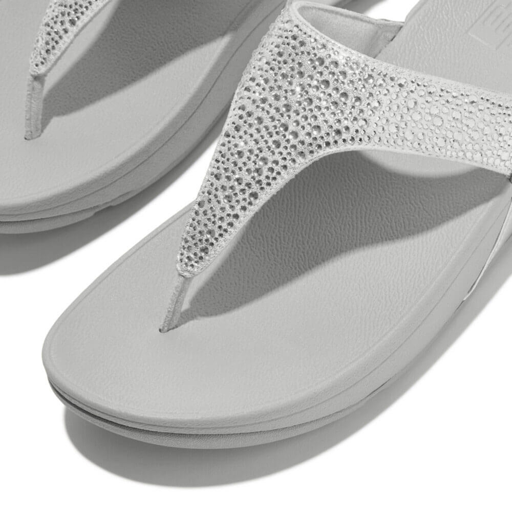 FitFlop Lulu Crystal Mix Sandals for Women - Comfortable Silver Glitter Flip Flops with Arch Support | Perfect for Beach, Pool, and Summer Vacation Outfits