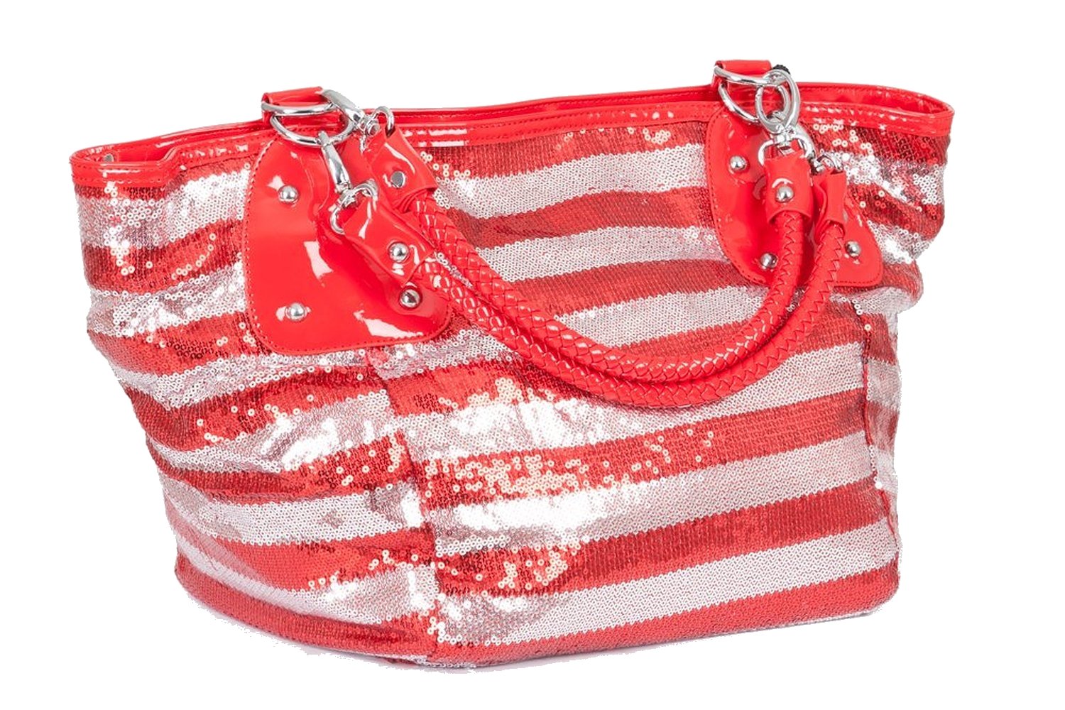 Sparkly Red and Silver Sequin Tote Bag for Women - Fashionable Evening Clutch, Party Purse, Wedding Accessory - Perfect for Night Out, Prom, Special Occasions