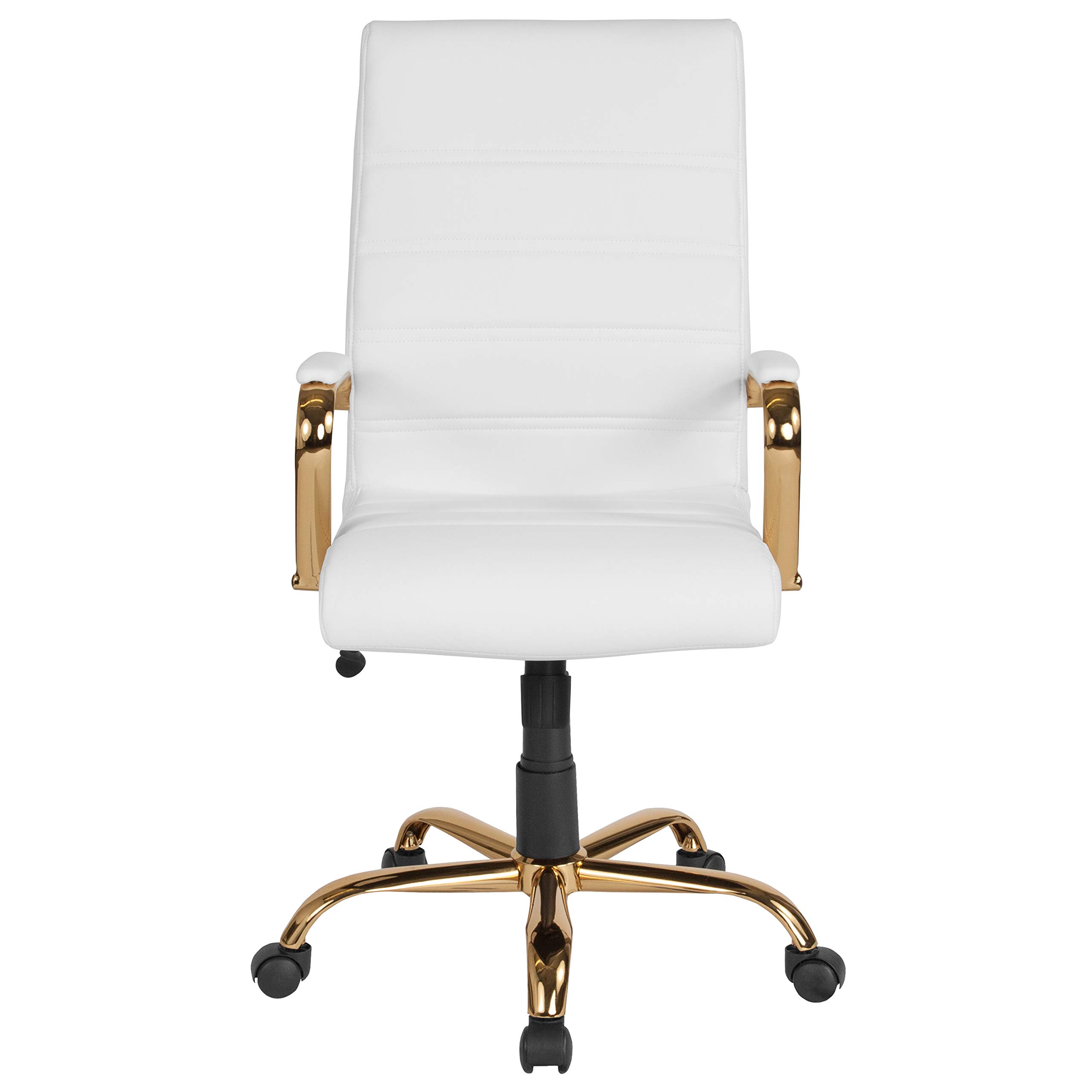 Flash Furniture Whitney Mid-Back Swivel LeatherSoft Office Chair - Adjustable Height Ergonomic Desk Chair with Padded Seat & Armrests, 27