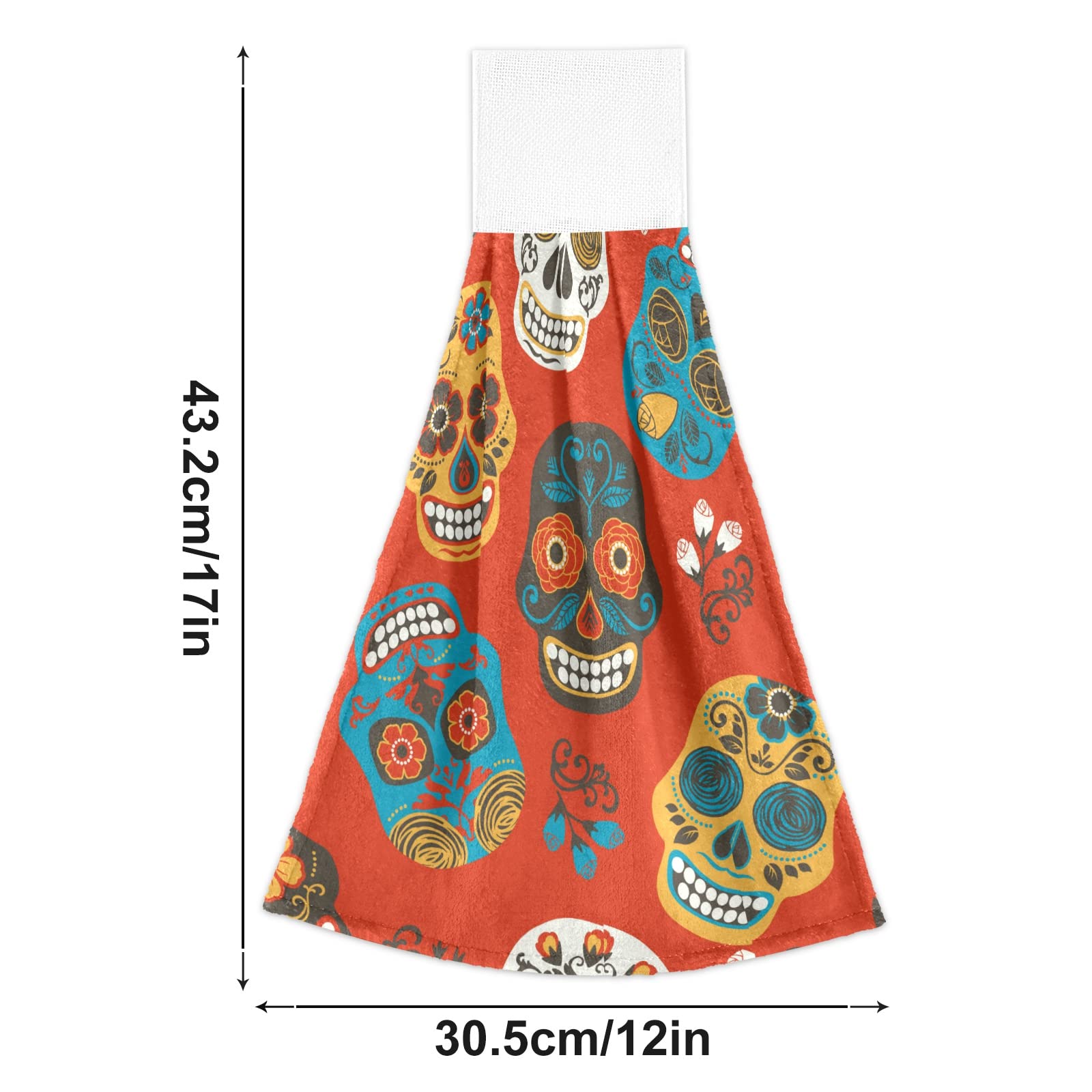 ALAZA Day of The Dead Skull Kitchen Towels - 2 Pack Absorbent Dish & Tea Towels with Hanging Loop - Día De Los Muertos Themed Decor for Halloween, Mexican Fiesta & Home Kitchen Use