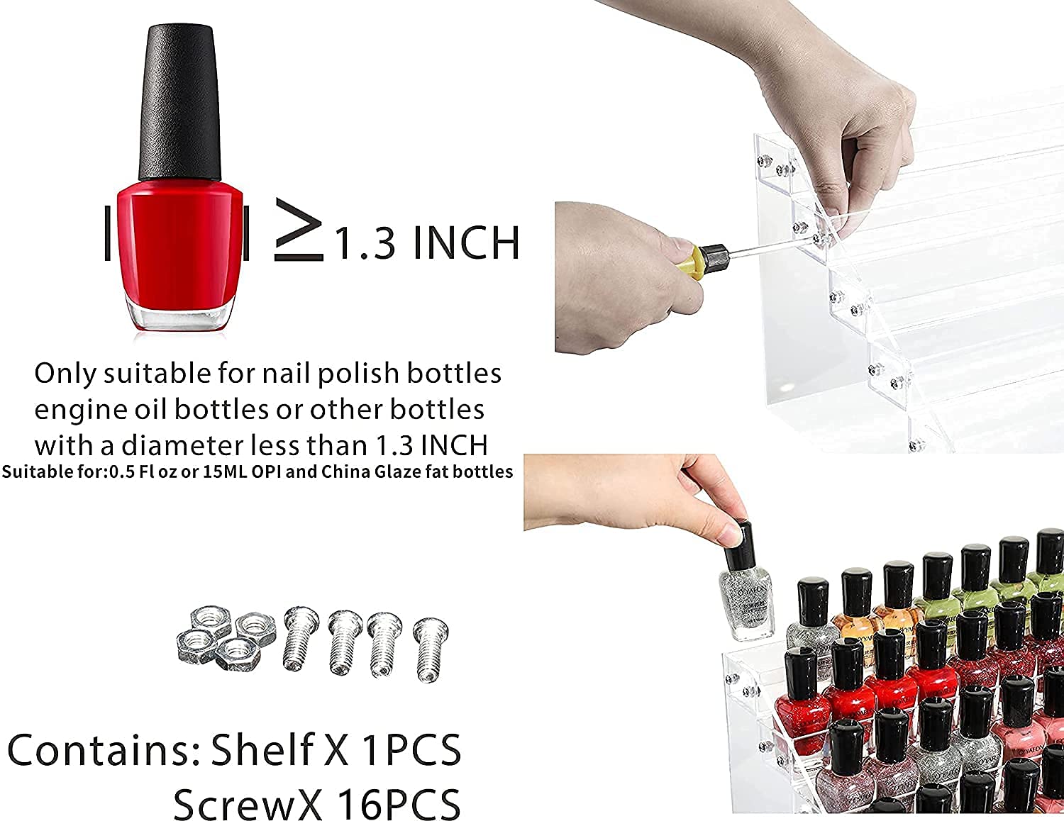 Clear 4-Layer Nail Polish Organizer for Salon & Home - Holds 44 Bottles of Essential Oil, Gel Polish & More - Perfect for Nail Studios, Tattoo Shops & Countertop Decor