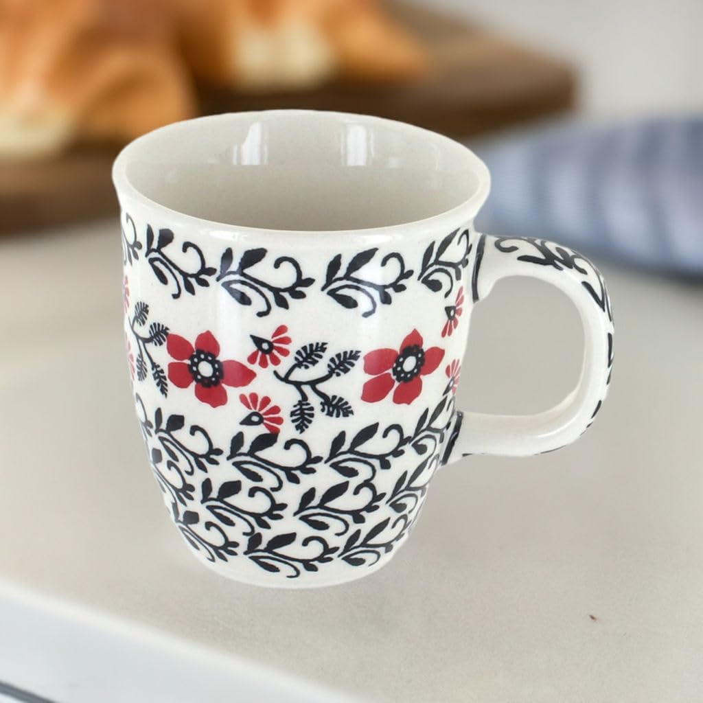 Handmade Blue Rose Polish Pottery Coffee Mug - Scarlett Ivy Design - Perfect for Tea, Coffee & Hot Chocolate - Elegant Gift for Home & Office Use