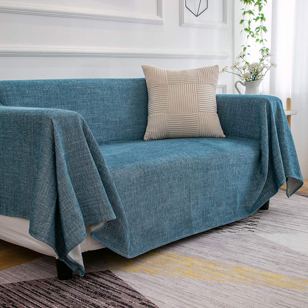 SAZDFY Non-Slip Sofa Cover - Dark Blue Linen Washable Furniture Protector for Pets (71x150 Inches) | Durable Couch Slipcover for Living Room, Bedroom & Home Decor