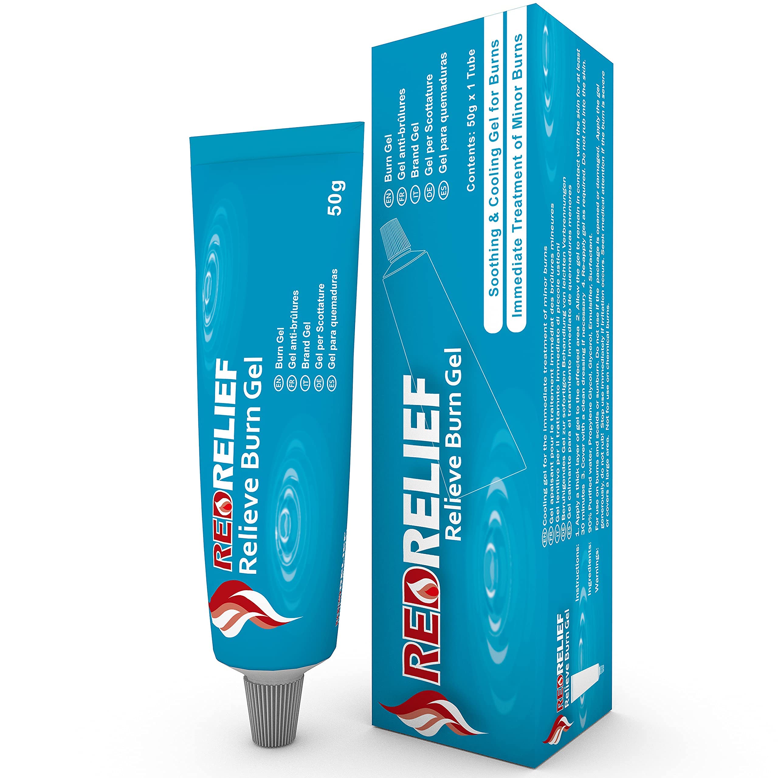 RedRelief Emergency Burn Gel 50g Tube - Fast-Acting Soothing & Cooling Treatment for Burns, Scalds, Sunburn Relief | First Aid Kit Essential for Home, Kitchen, Camping & Outdoor Activities