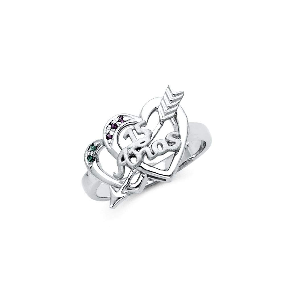 Sonia Jewels 925 Sterling Silver Cubic Zirconia Heart Ring for Sweet 15 Birthday, Quinceañera, Anniversary & Fashion Jewelry - Perfect Gift for Teens, Daughters & Special Occasions