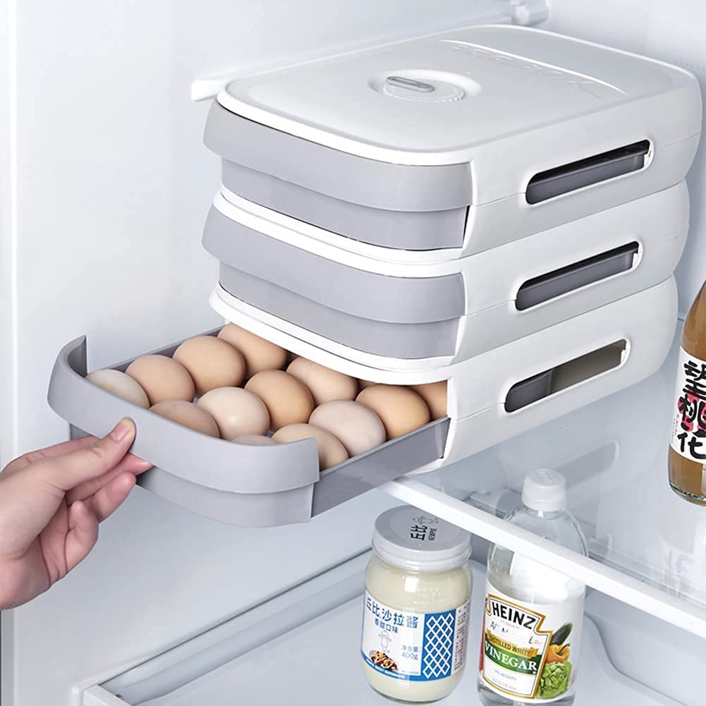 New Drawer-Style Egg Storage Container with Date Tracker - 2-Pack Blue Refrigerator Egg Trays for Freshness | Perfect for Kitchen Organization & Fridge Storage
