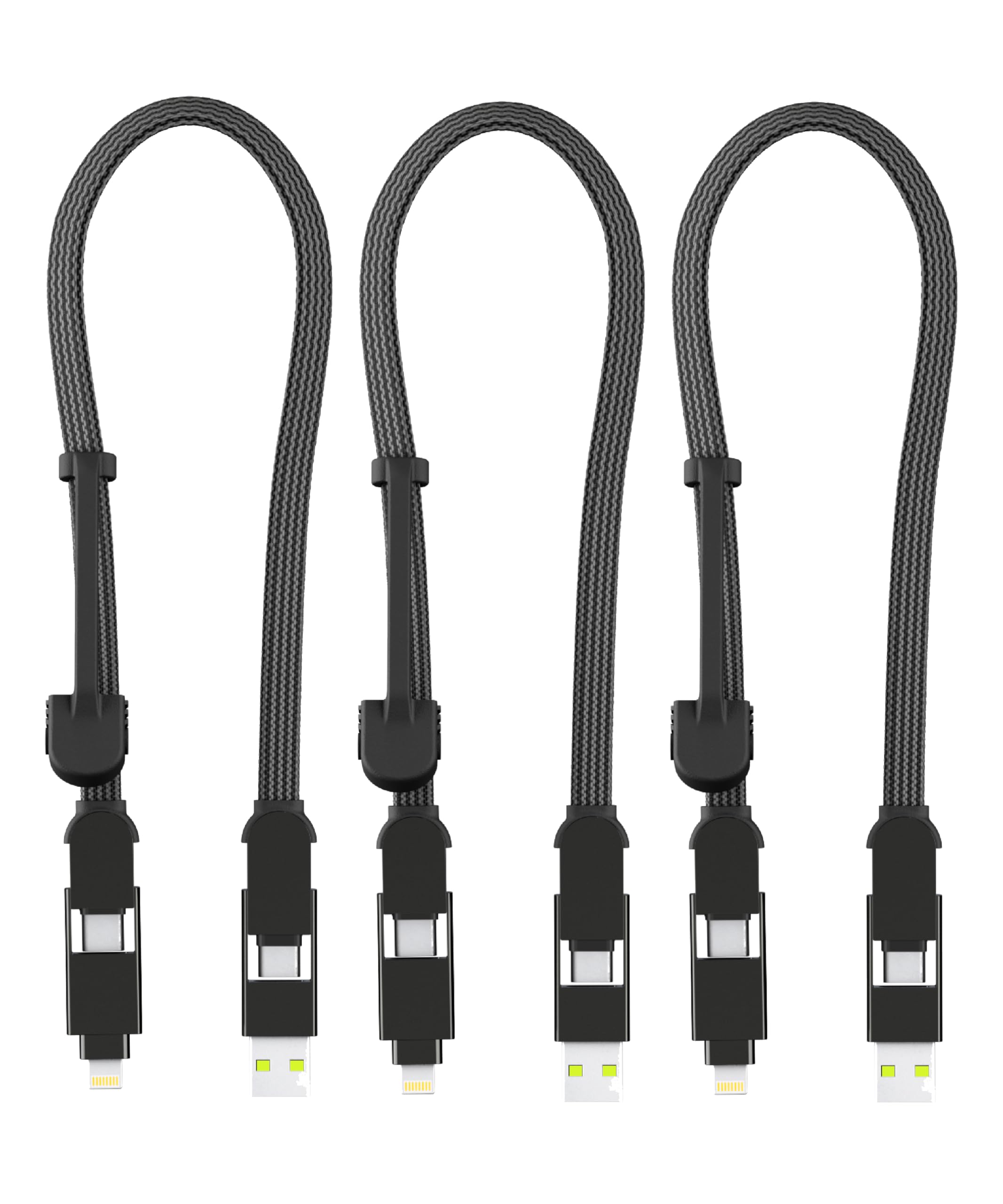 Rolling Square inCharge XL 6-in-1 Multi Charging Cable (3-Pack) - 100W Ultra-Fast Charging USB & USB-C Cable - 1ft/0.3m Portable Charger for iPhone, Android, Laptop - Perfect for Travel, Office & Home Use - Black