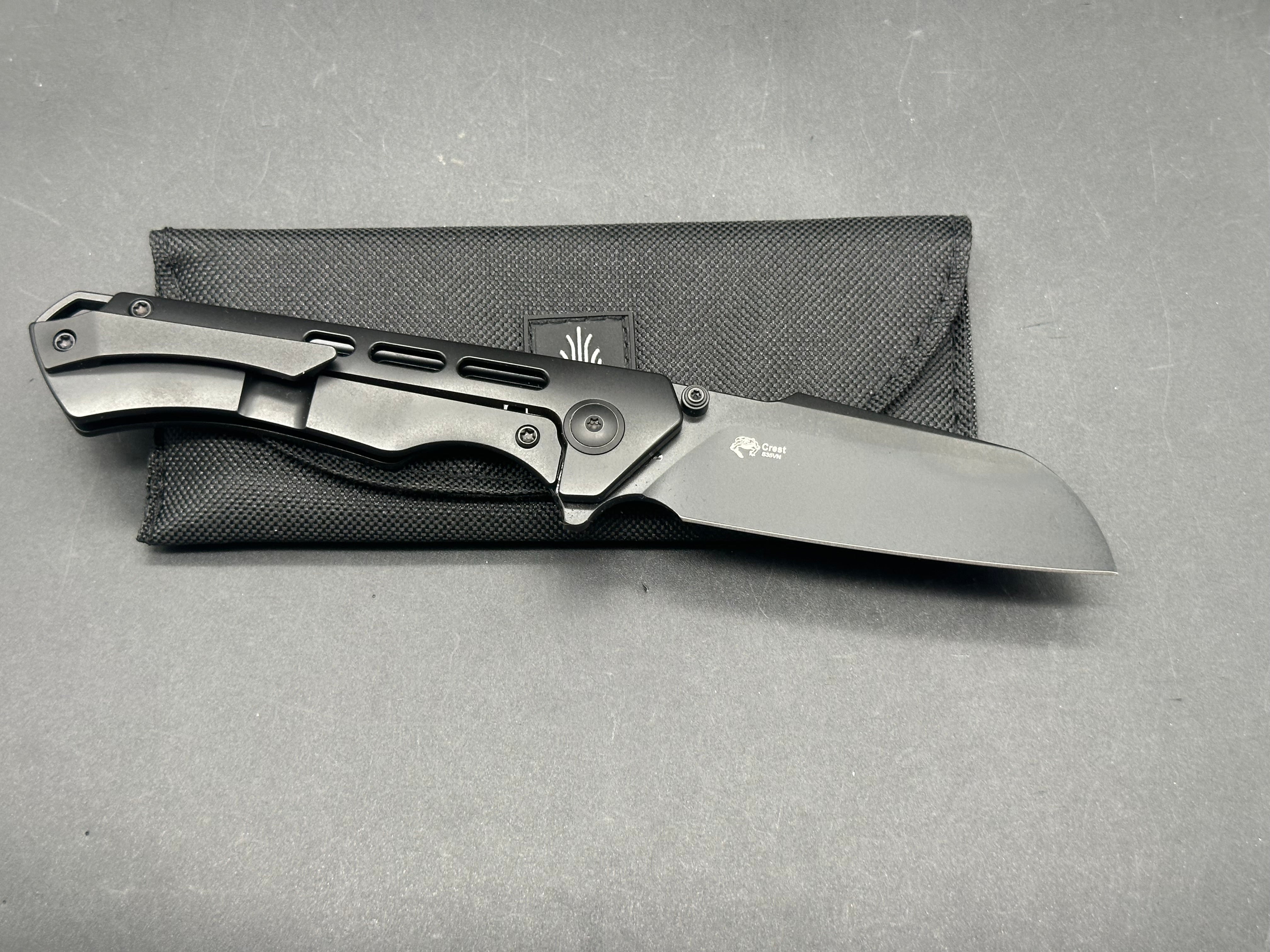 Kizer Crest Folding Knife - Black Titanium Handle, S35VN Plain Black Blade - EDC Pocket Knife for Outdoor, Camping & Everyday Carry