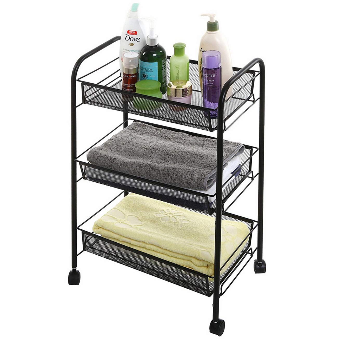 MITPATY 3-Tier Honeycomb Mesh Storage Cart with Hooks - Black Space-Saving Organizer Shelf for Kitchen, Bathroom, Living Room | Perfect for Pantry Organization, Bathroom Essentials & Home Decor