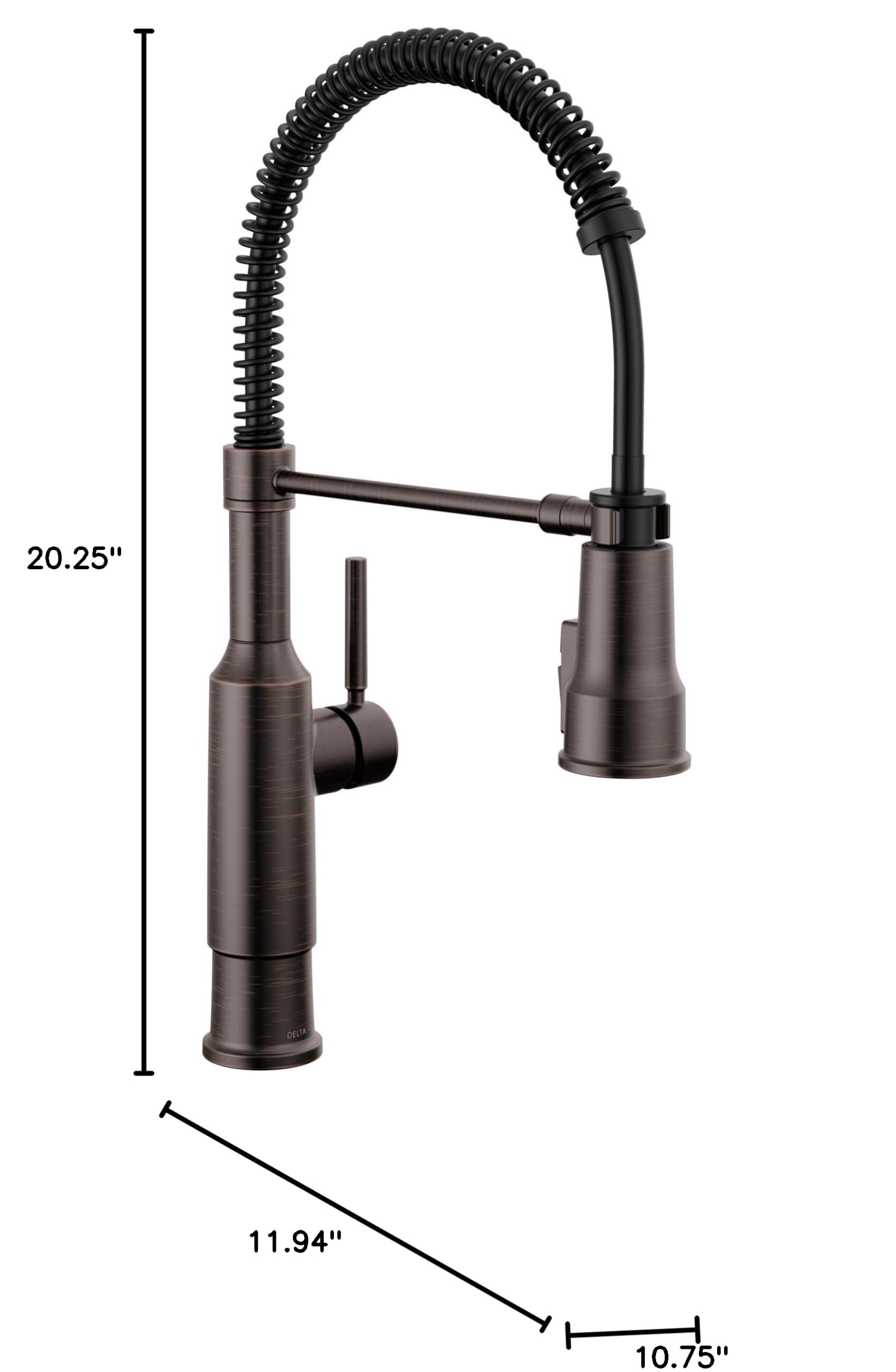 Delta Faucet Theodora Pro Commercial Style Kitchen Faucet with Pull Down Sprayer - Oil Rubbed Bronze Finish - High Arc Spring Faucet for Modern Kitchens - Perfect for Restaurants & Home Chefs (Model 18804Z-RB-DST)