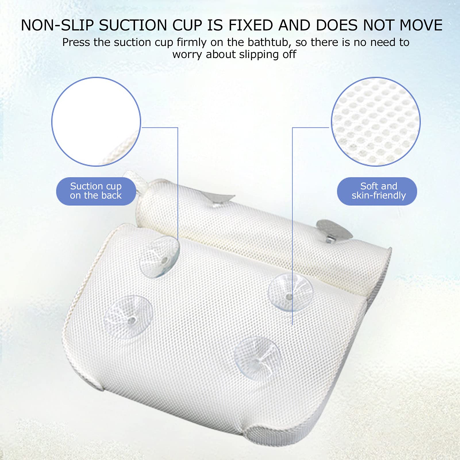 Bath Pillow for Tub with Air Mesh & Suction Cups - Soft & Comfortable SPA Pillow for Hot Tub, Bathtub & Home Relaxation - Perfect for Bubble Baths, Hydrotherapy & Stress Relief