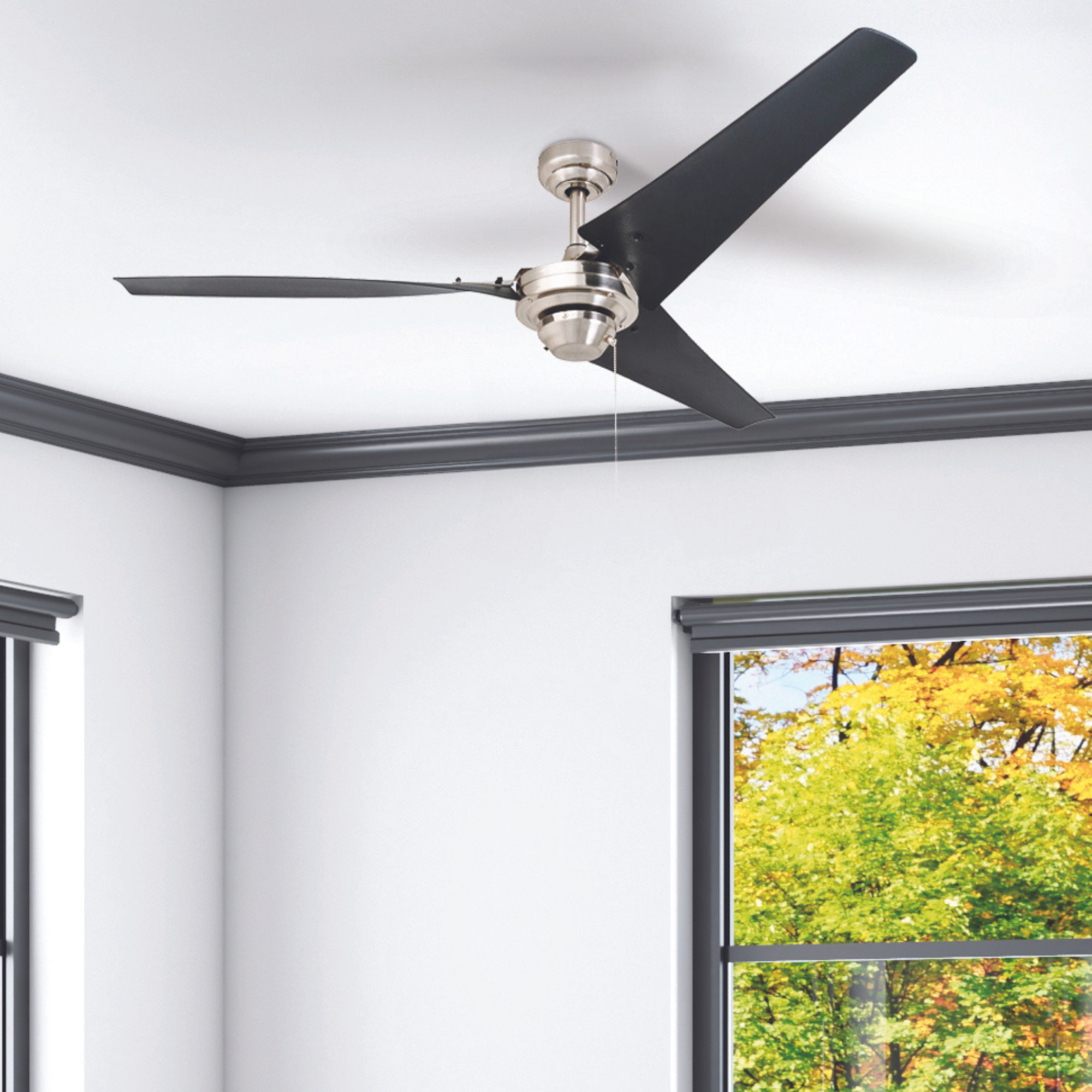 56 Inch Almadale Brushed Nickel Ceiling Fan with Pull Chain - Modern Indoor/Outdoor Cooling for Living Room, Bedroom, Patio