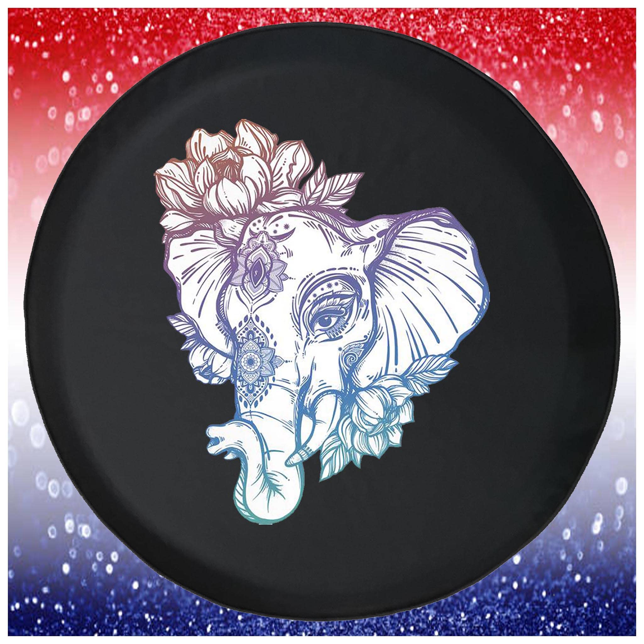 Boho Elephant Mandala Black Spare Tire Cover for Trailers, Trucks, SUVs & RVs – 28 Inch Waterproof Accessory for Camping & Road Trips