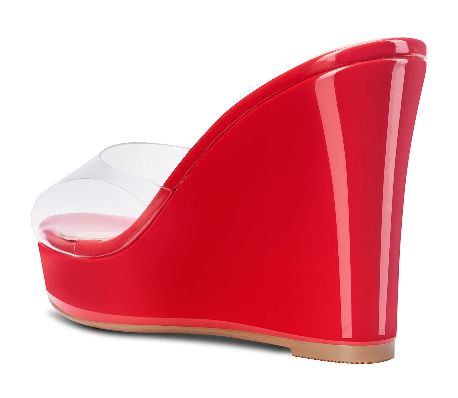 NobleOnly Women's Clear Transparent High Heel Platform Wedge Sandals - 10CM Comfortable Leather Lined Slip-On Office Shoes for Work, Party & Special Occasions