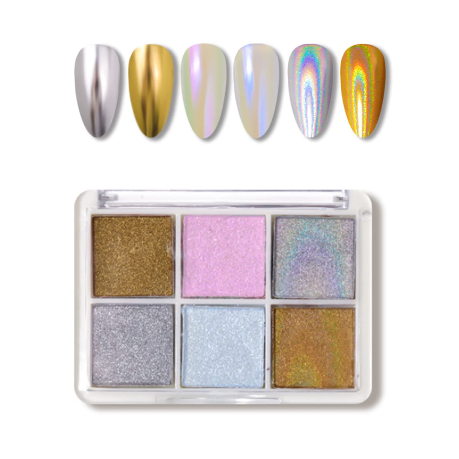 6 Colors Aurora Chrome Nail Powder Kit - Mirror Effect Mermaid Nail Glitter Dust, Metallic Nail Pigment for DIY Nail Art Design | Perfect for Salon, Home Manicure & Party Nail Decoration (Solid 04)