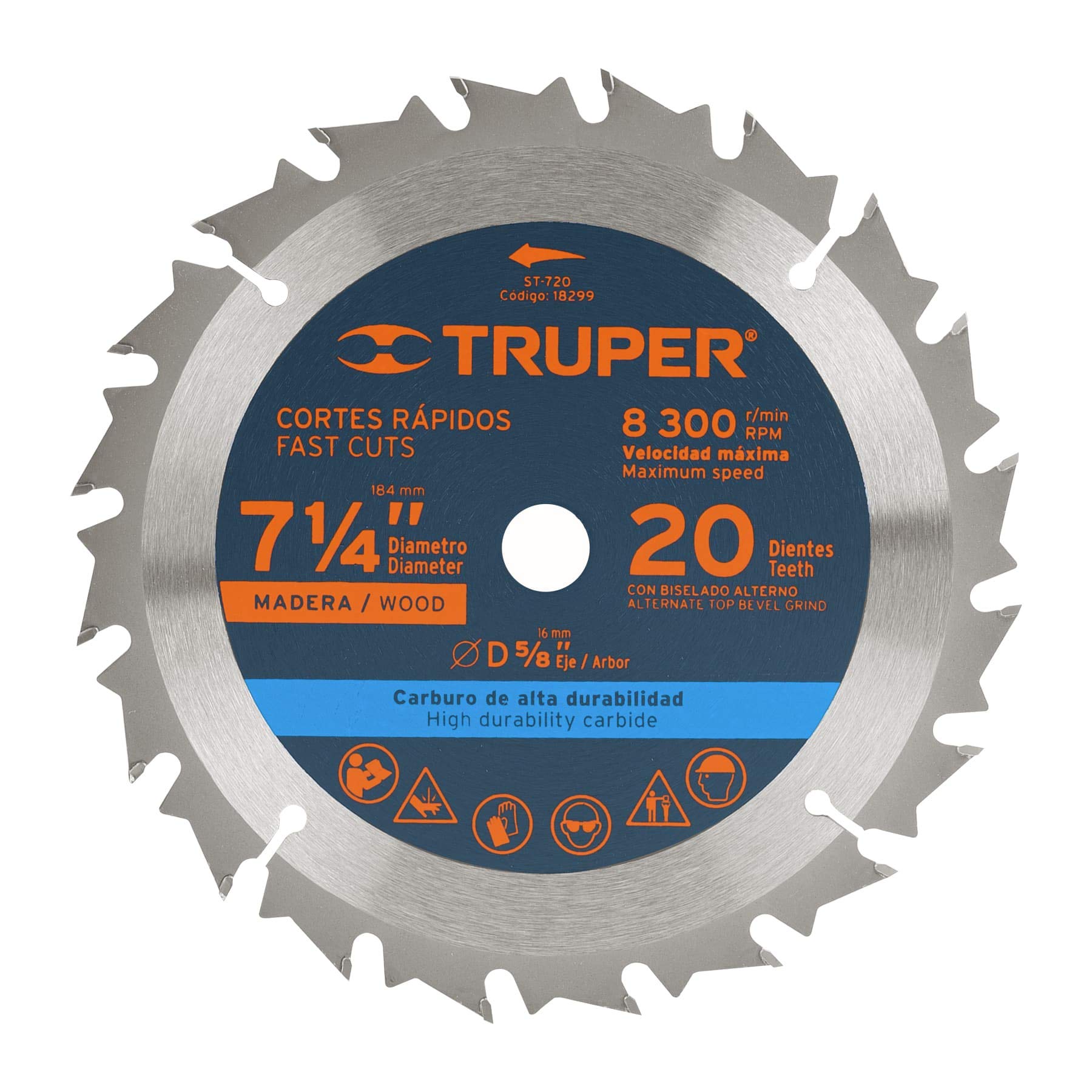 TRUPER ST-720 7 1/4 Inch Wood Cutting Saw Blade - 20 Teeth with 5/8 Inch Arbor - Perfect for DIY Projects, Woodworking, and Home Renovations